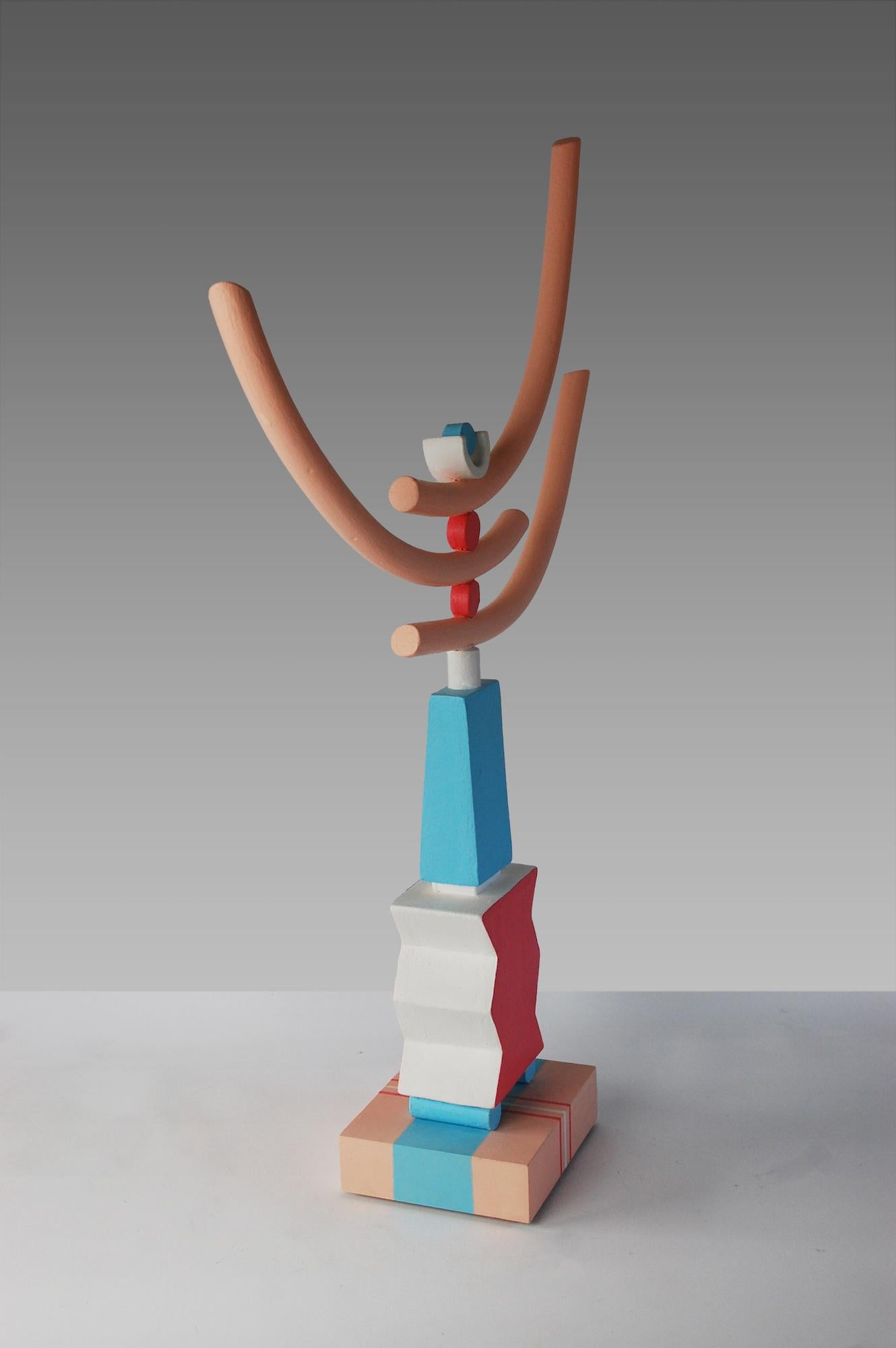Pose de Patricia Volk - Sculpture abstraite en céramique peinte, argile peinte, dynamique, rose en vente 2
