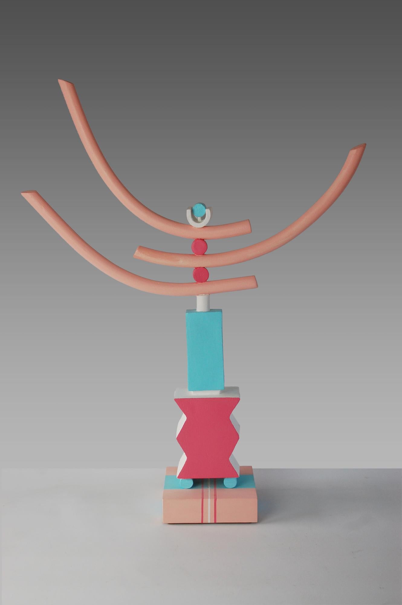 Pose de Patricia Volk - Sculpture abstraite en céramique peinte, argile peinte, dynamique, rose en vente 3