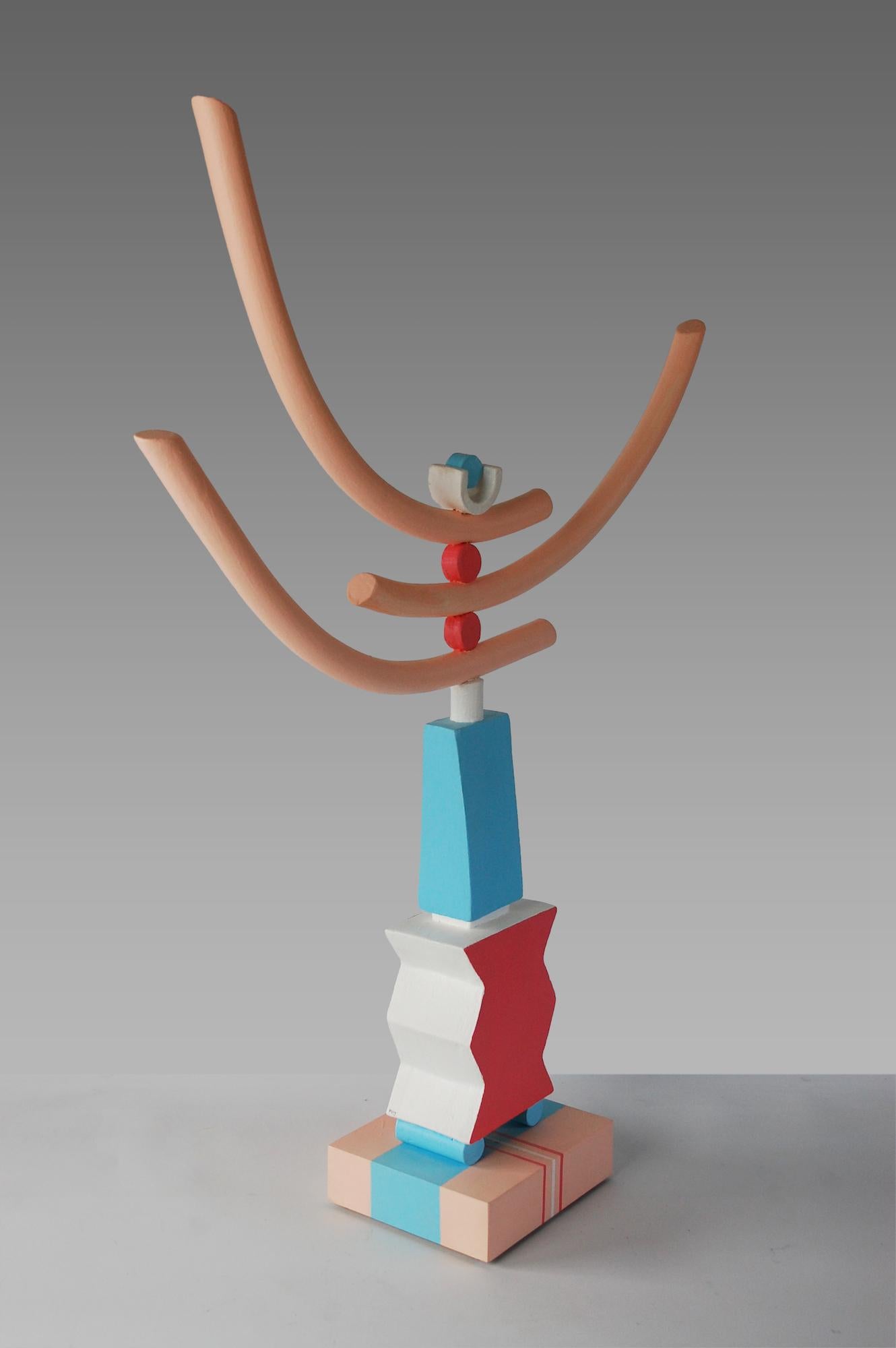 Pose de Patricia Volk - Sculpture abstraite en céramique peinte, argile peinte, dynamique, rose en vente 4