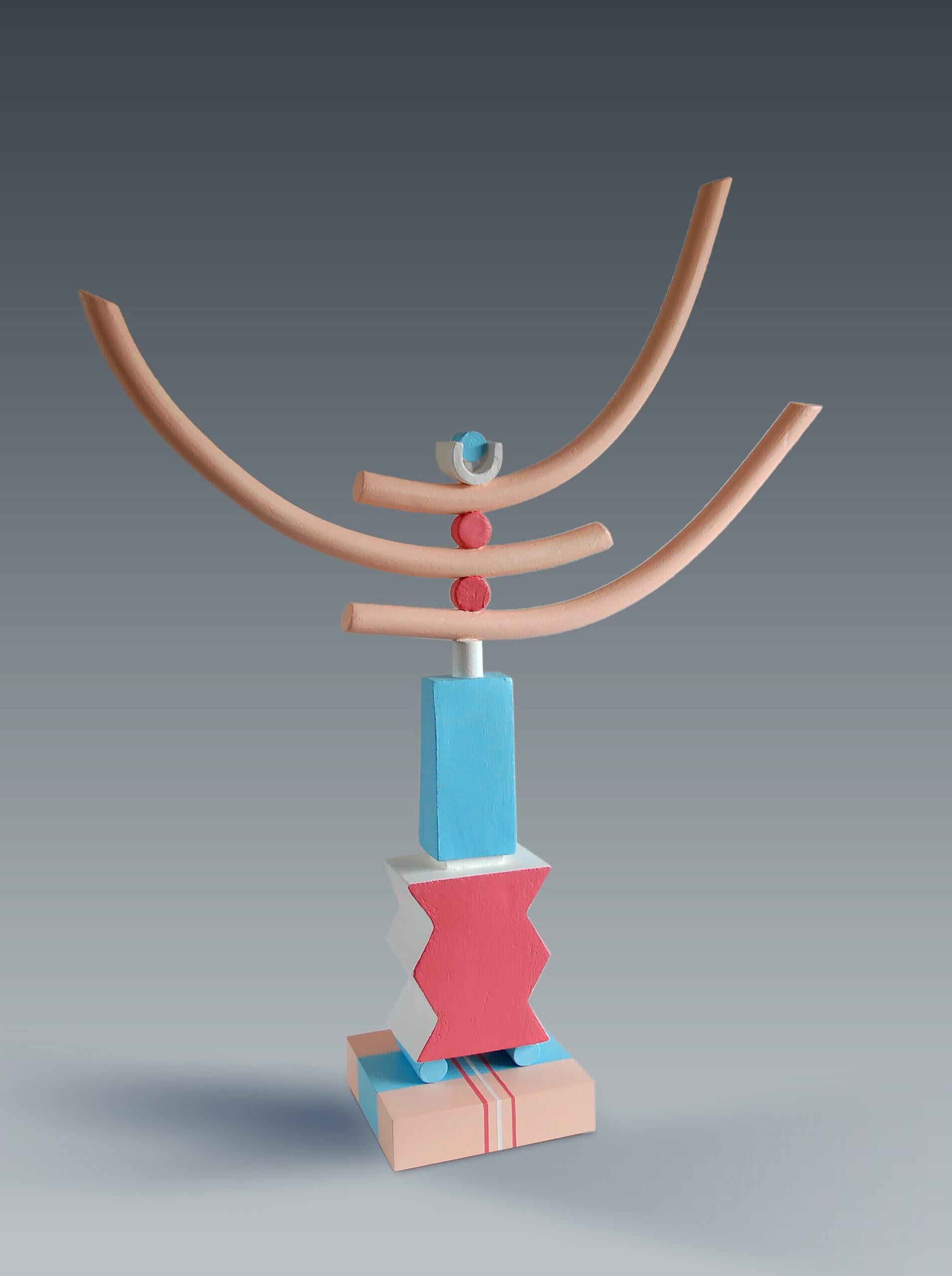 Pose by Patricia Volk - Abstract ceramic sculpture, painted clay, dynamic, pink