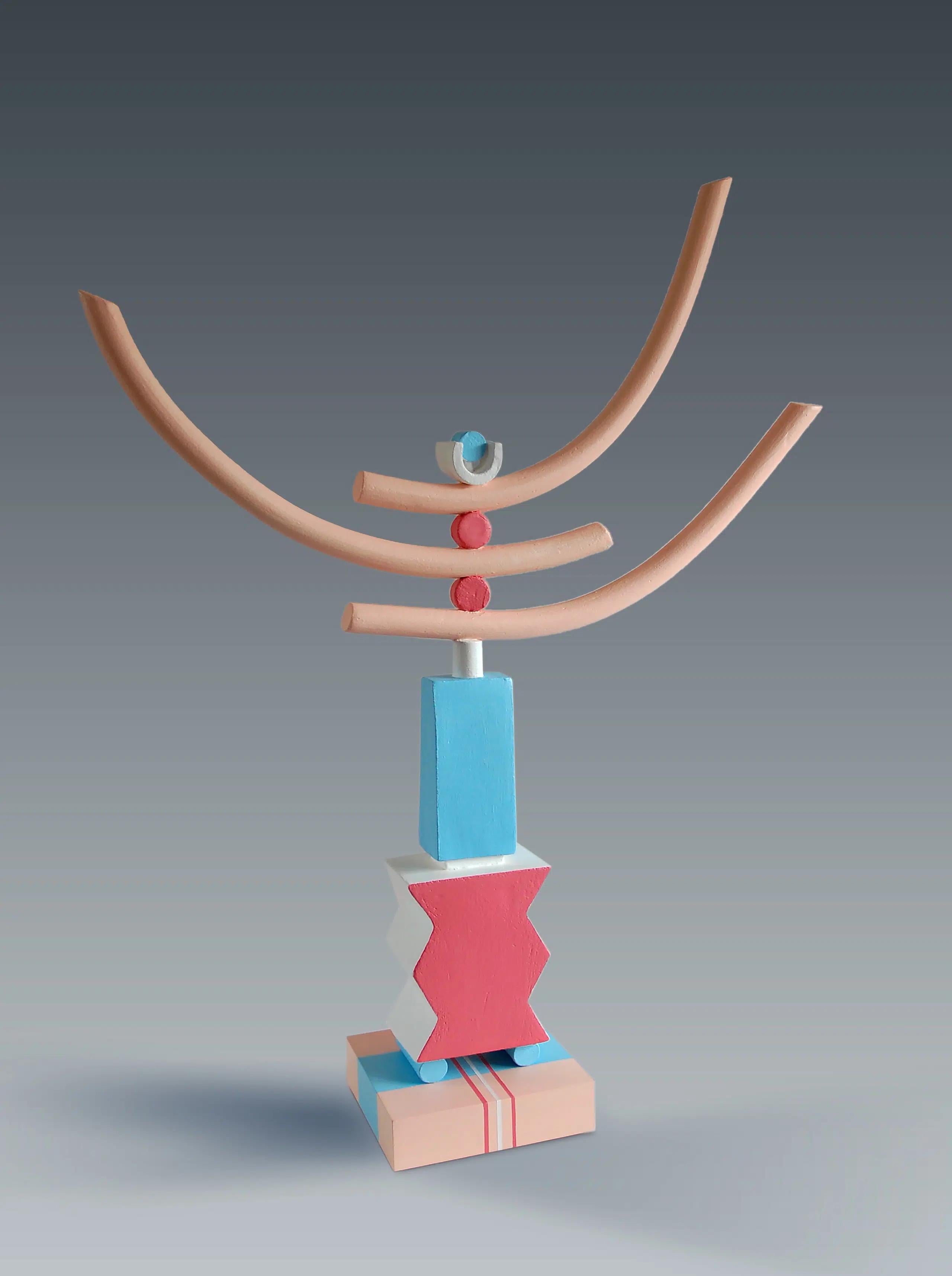 Pose by Patricia Volk - Abstract ceramic sculpture, painted clay, dynamic, pink