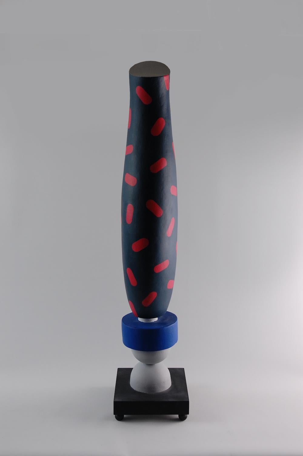 Random by Patricia Volk - Abstract ceramic sculpture, painted clay, totem, blue For Sale 2