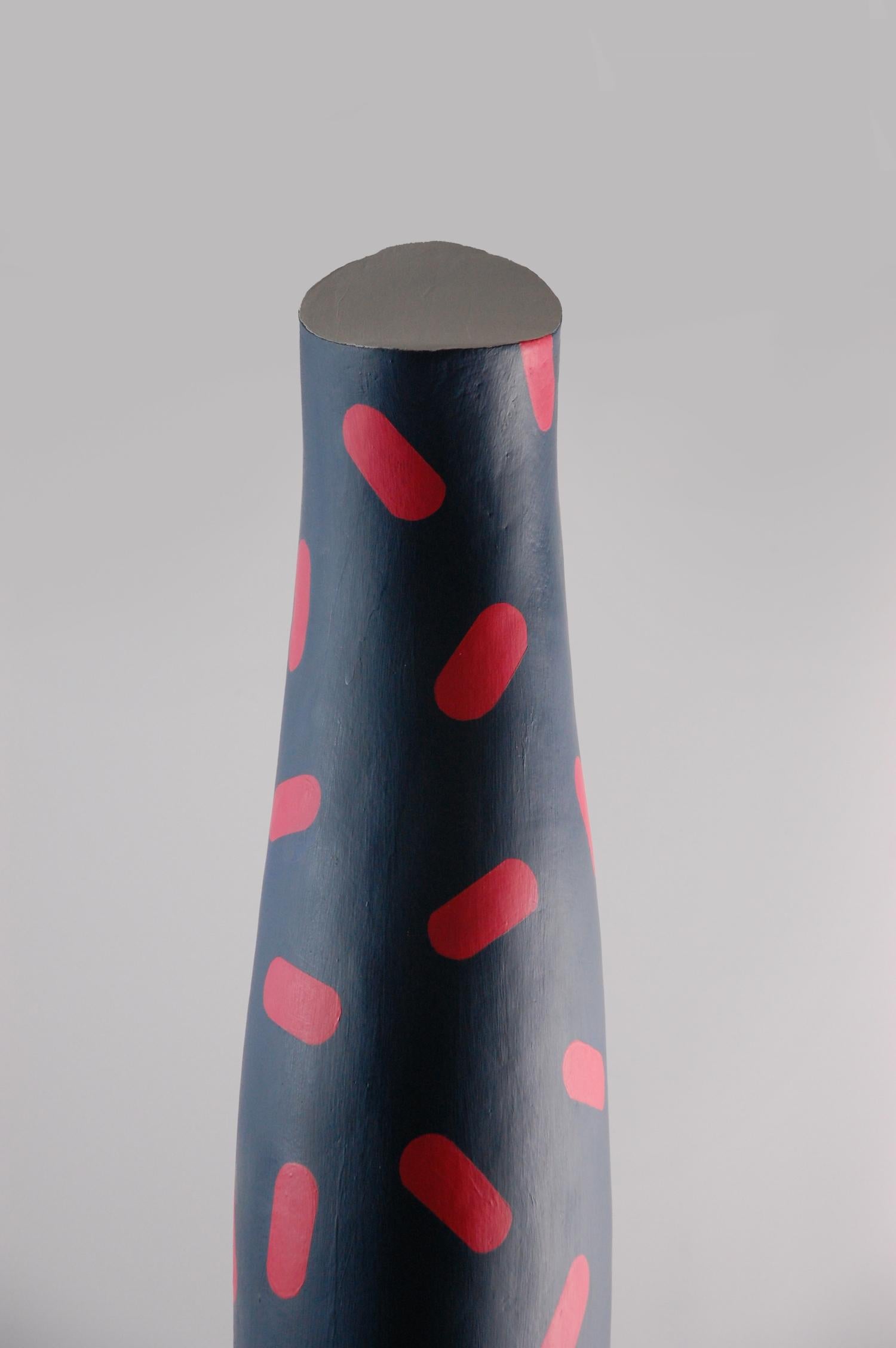 Random by Patricia Volk - Abstract ceramic sculpture, painted clay, totem, blue For Sale 3