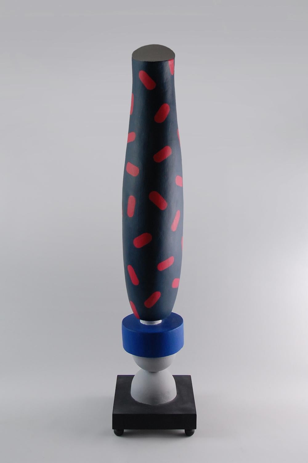 Random by Patricia Volk - Abstract ceramic sculpture, painted clay, totem, blue For Sale 4