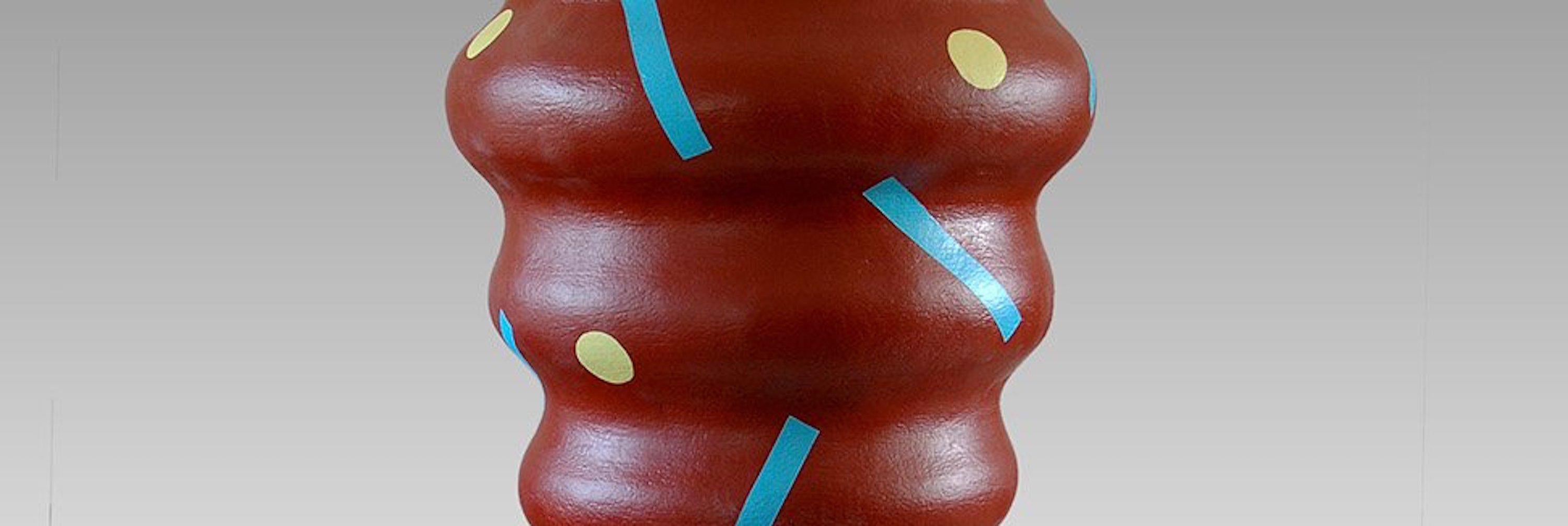 Rattle by Patricia Volk - Abstract ceramic sculpture, painted clay, oxblood For Sale 3