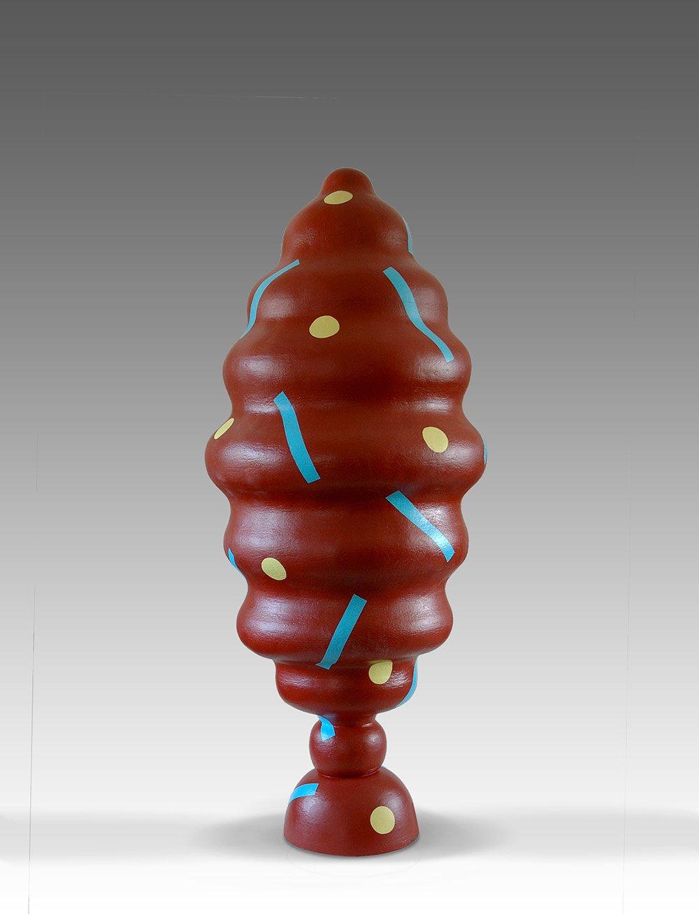 Rattle is a unique painted fired clay mounted on granite sculpture by contemporary artist Patricia Volk, dimensions are 93 × 36 × 36 cm
(36.6 × 14.2 × 14.2 in). 
The sculpture is signed and comes with a certificate of authenticity. 

Abstract