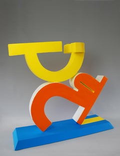 Rocker by Patricia Volk - Abstract ceramic sculpture, painted clay, dynamic, red