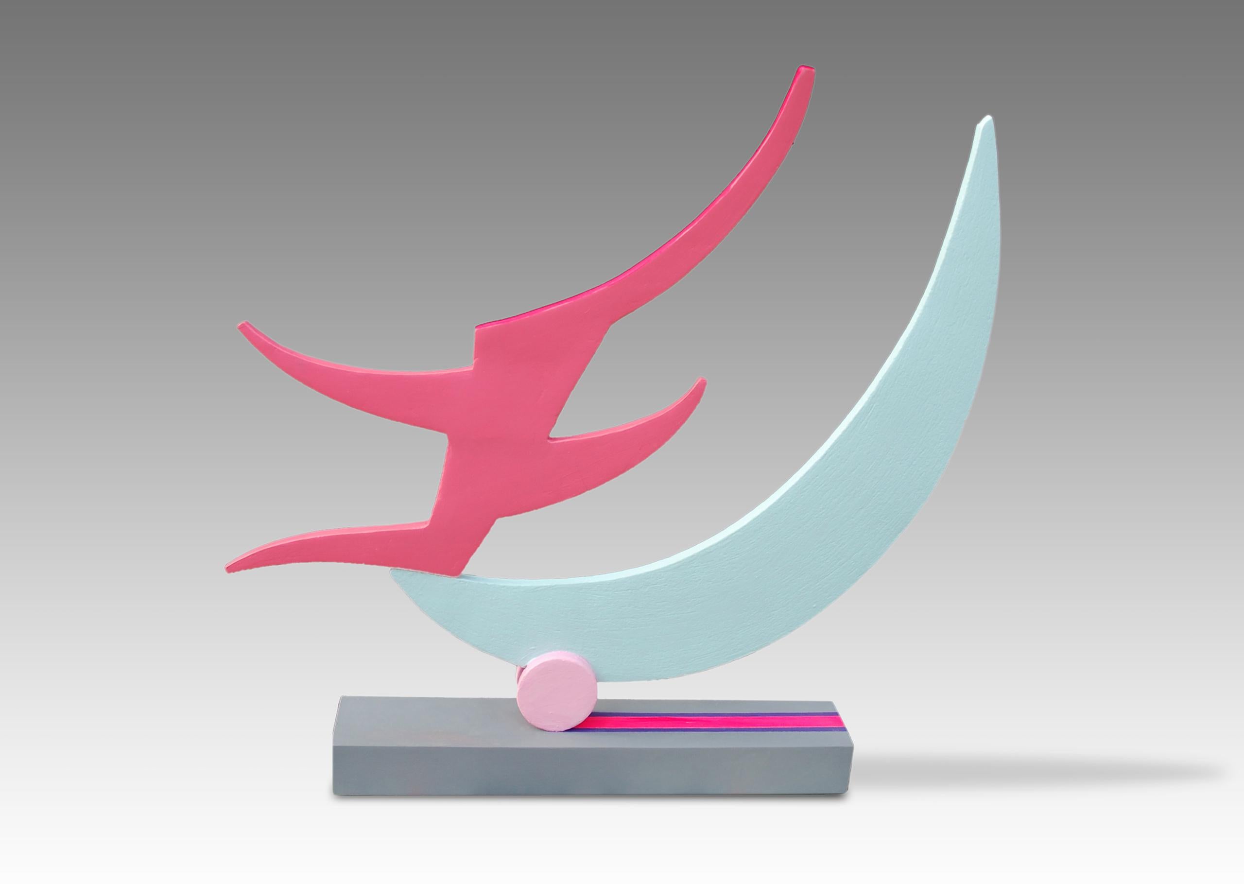 Sign by Patricia Volk - Abstract ceramic sculpture, painted clay, dynamic, pink