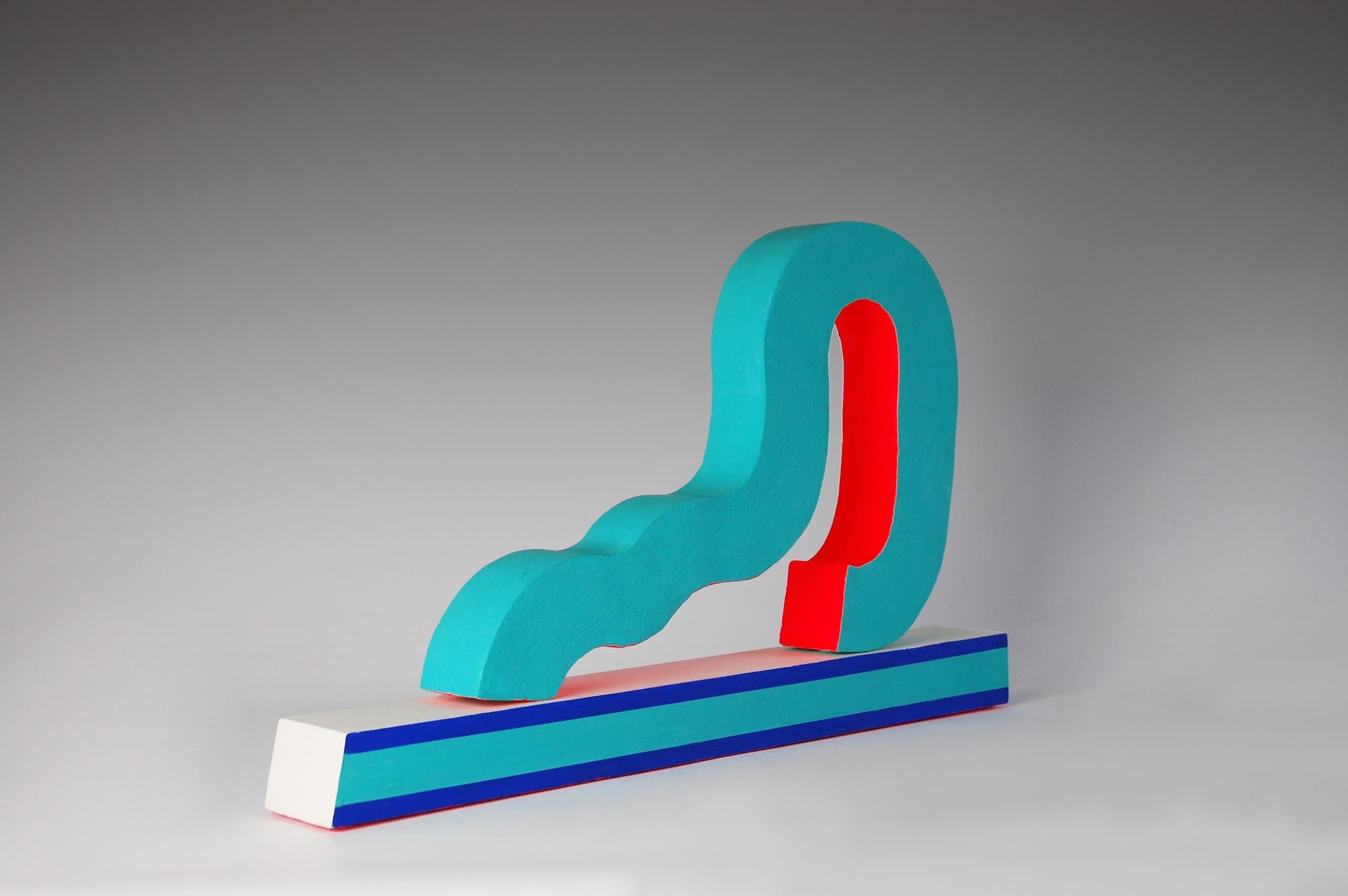 Slide by Patricia Volk - Abstract ceramic sculpture, painted clay, blue For Sale 1
