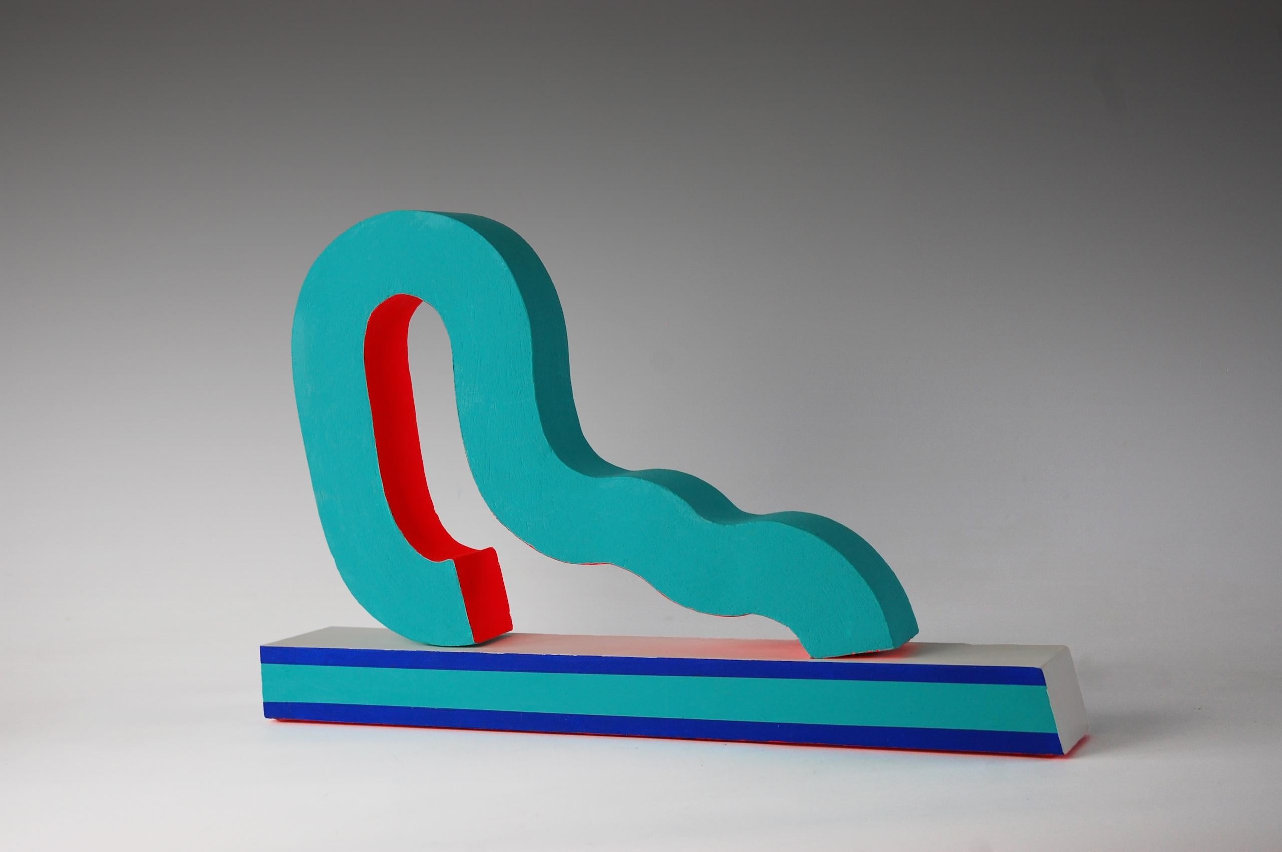 Slide by Patricia Volk - Abstract ceramic sculpture, painted clay, blue For Sale 2