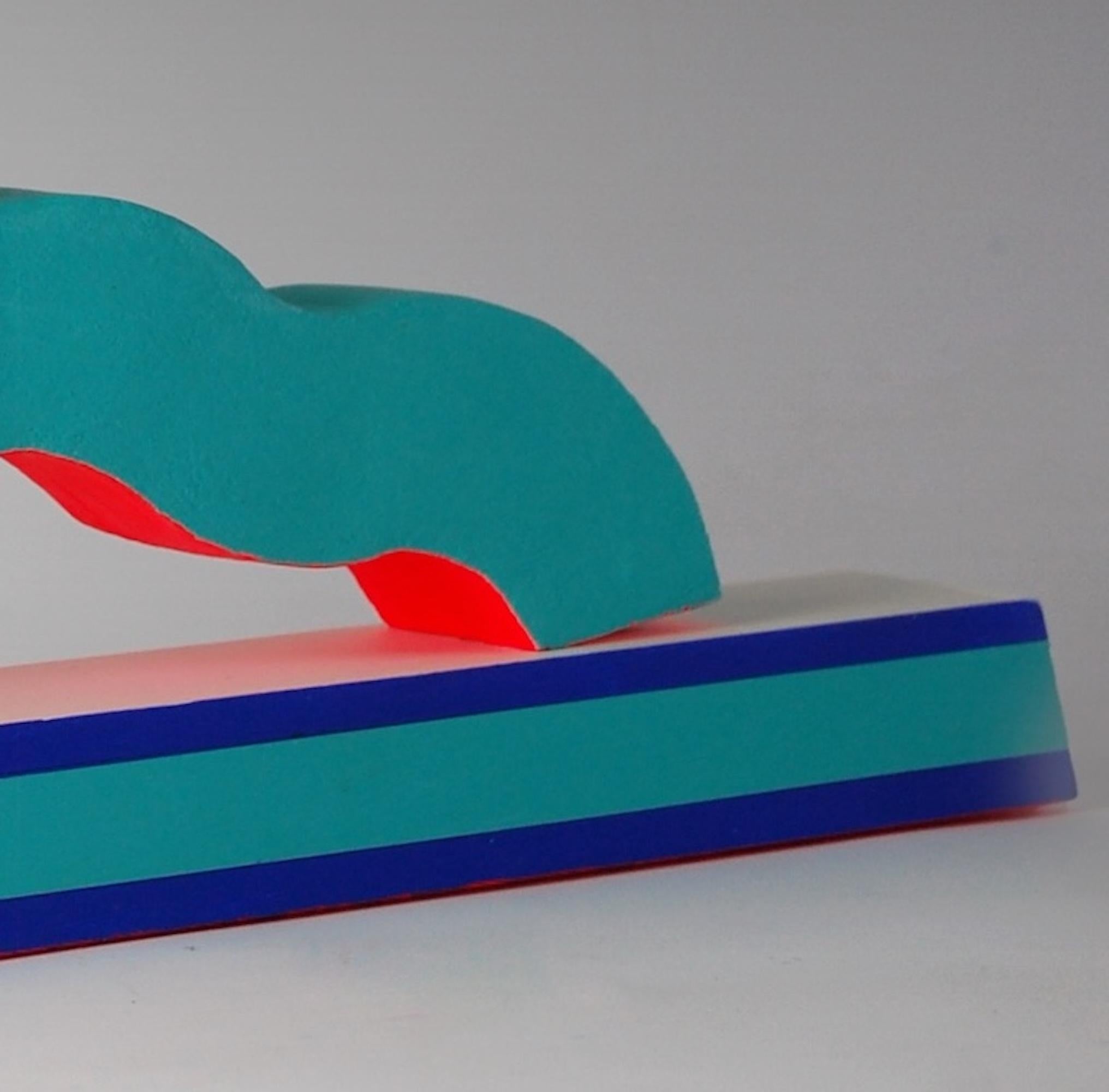 Slide by Patricia Volk - Abstract ceramic sculpture, painted clay, blue For Sale 3