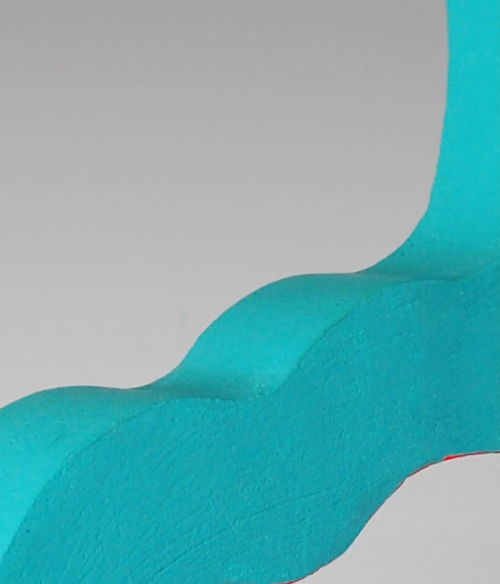 Slide by Patricia Volk - Abstract ceramic sculpture, painted clay, blue For Sale 6