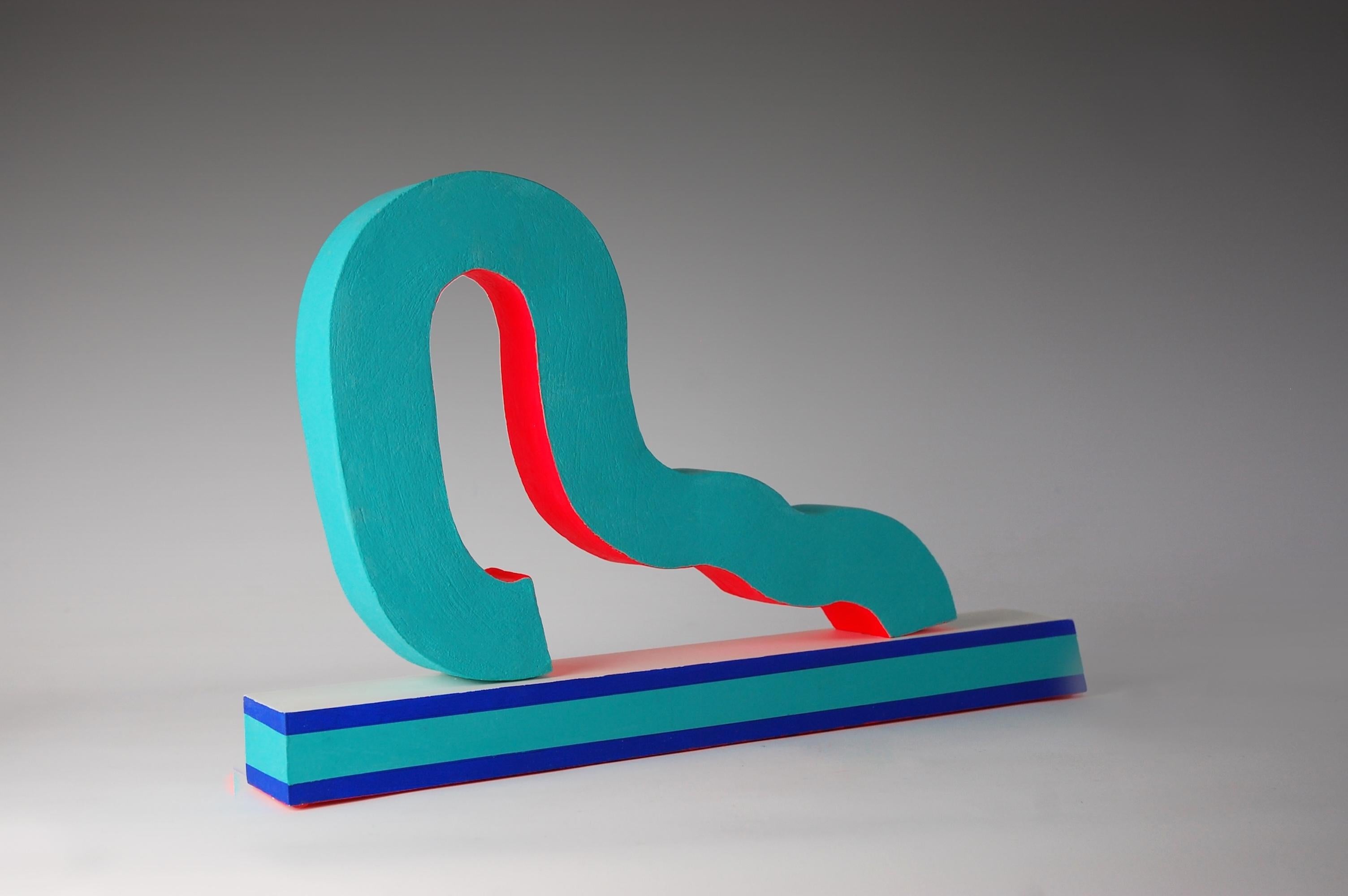 Slide by Patricia Volk - Abstract ceramic sculpture, painted clay, blue