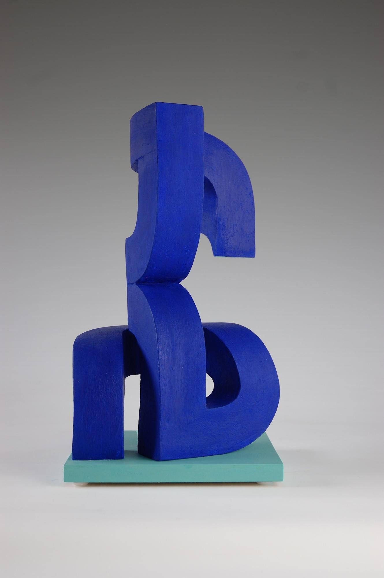 Stack by Patricia Volk - Abstract ceramic sculpture, painted clay, blue For Sale 2