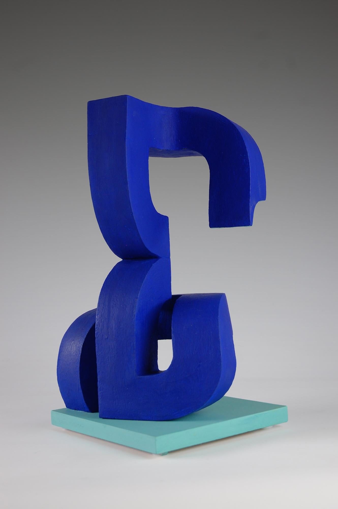 Stack by Patricia Volk - Abstract ceramic sculpture, painted clay, blue For Sale 3
