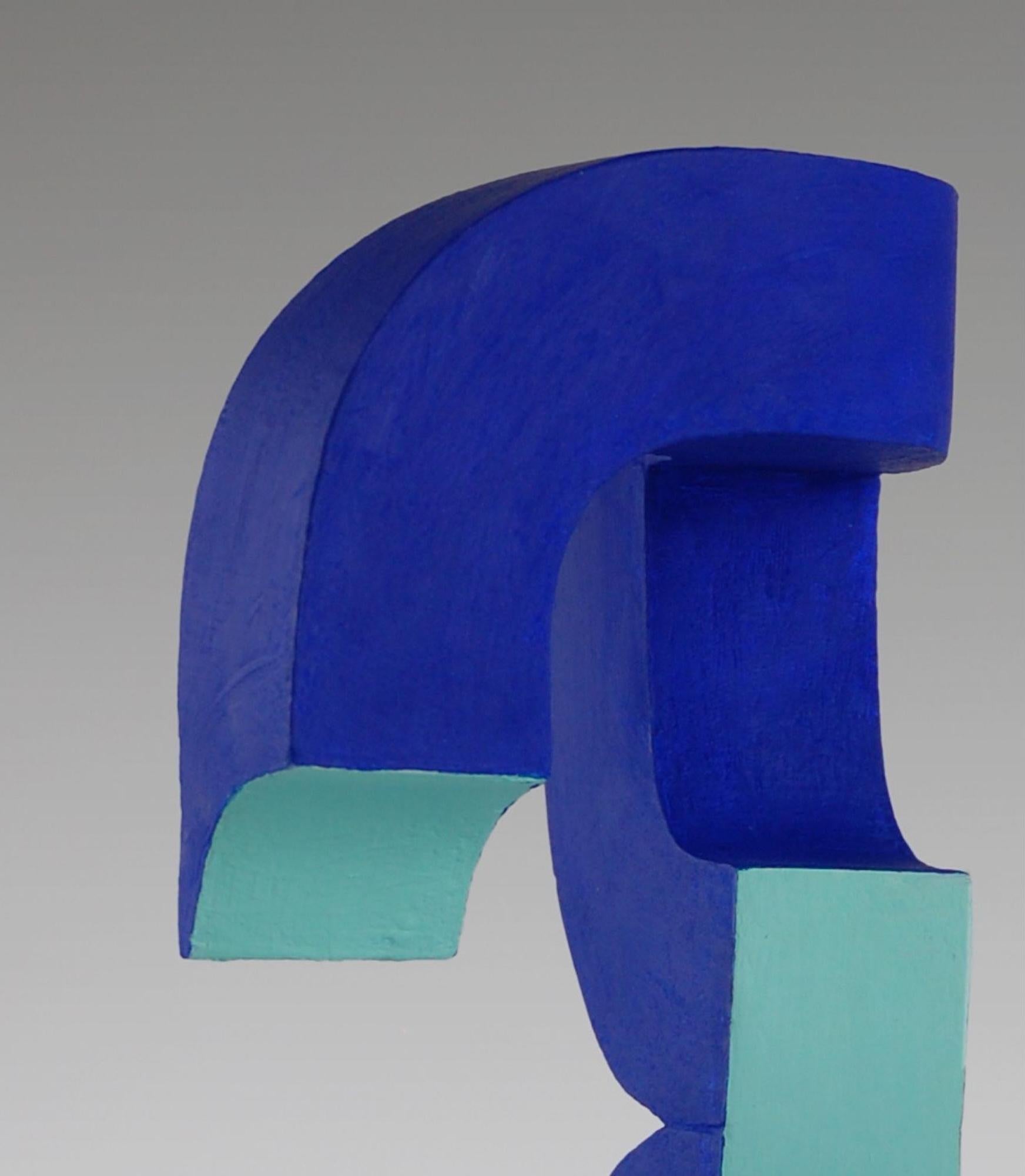 Stack by Patricia Volk - Abstract ceramic sculpture, painted clay, blue For Sale 4