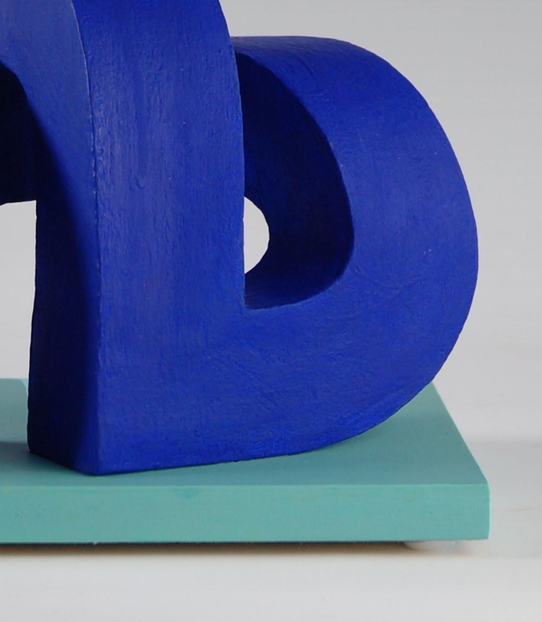 Stack by Patricia Volk - Abstract ceramic sculpture, painted clay, blue For Sale 5