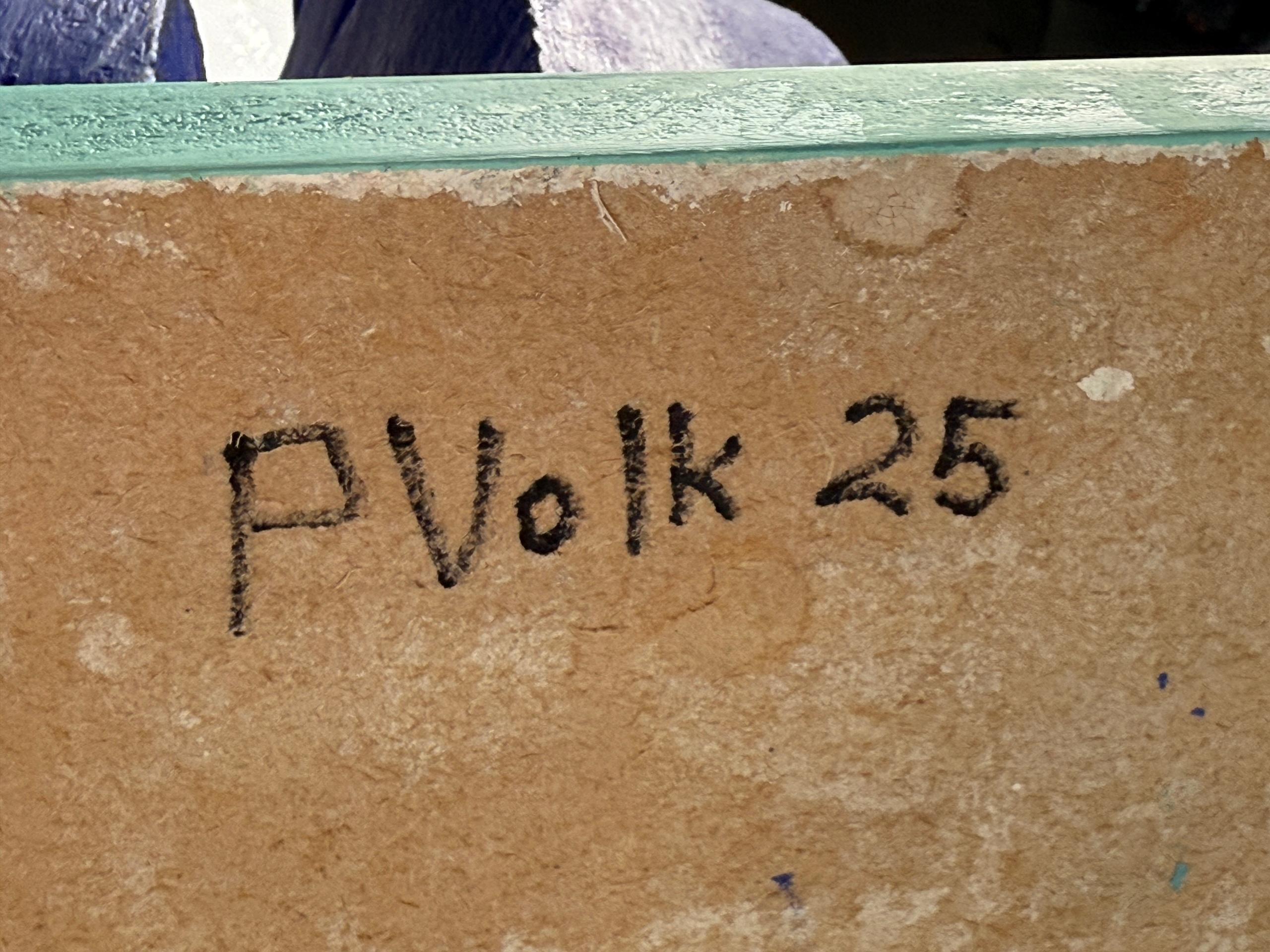 Stack by Patricia Volk - Abstract ceramic sculpture, painted clay, blue For Sale 6