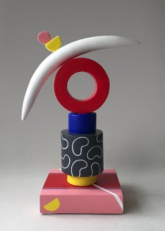 Travel by Patricia Volk - Abstract ceramic sculpture, painted clay, totem
