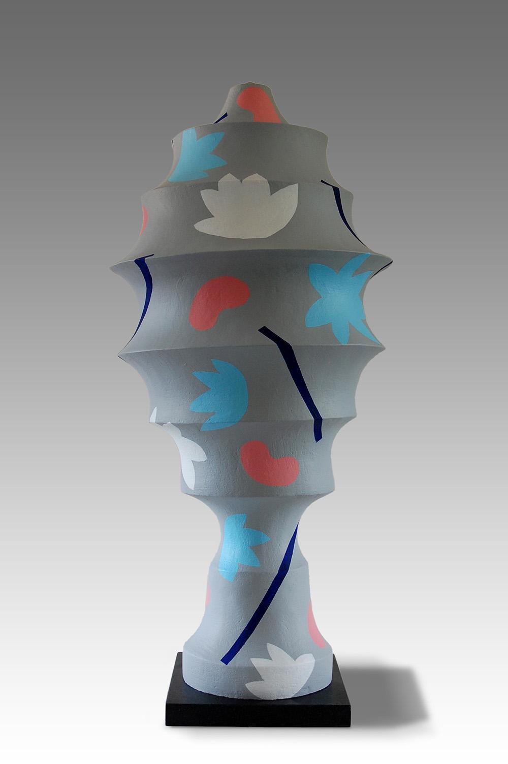 Twilight is a unique painted fired clay mounted on granite sculpture by contemporary artist Patricia Volk, dimensions are 93 × 40 × 40 cm
(36.6 × 15.7 × 15.7 in). 
The sculpture is signed and comes with a certificate of authenticity. 

Abstract