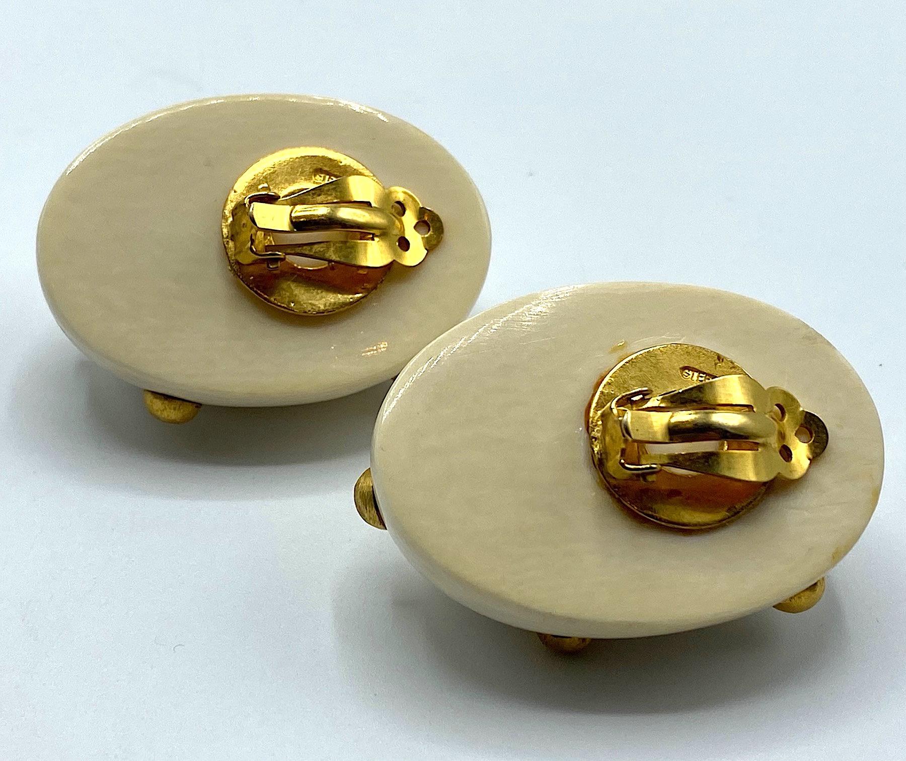 Patricia Von Musulin Large Oval Bone & Gold Vermeil Button Earrings 9