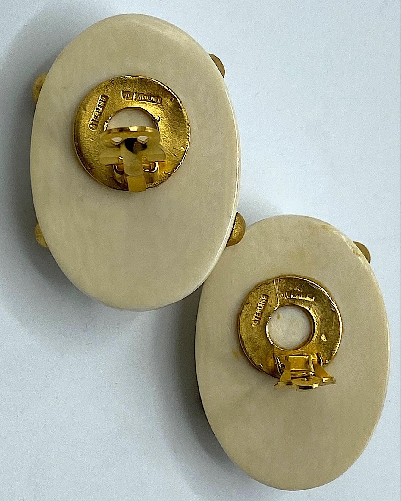 Patricia Von Musulin Large Oval Bone & Gold Vermeil Button Earrings 2