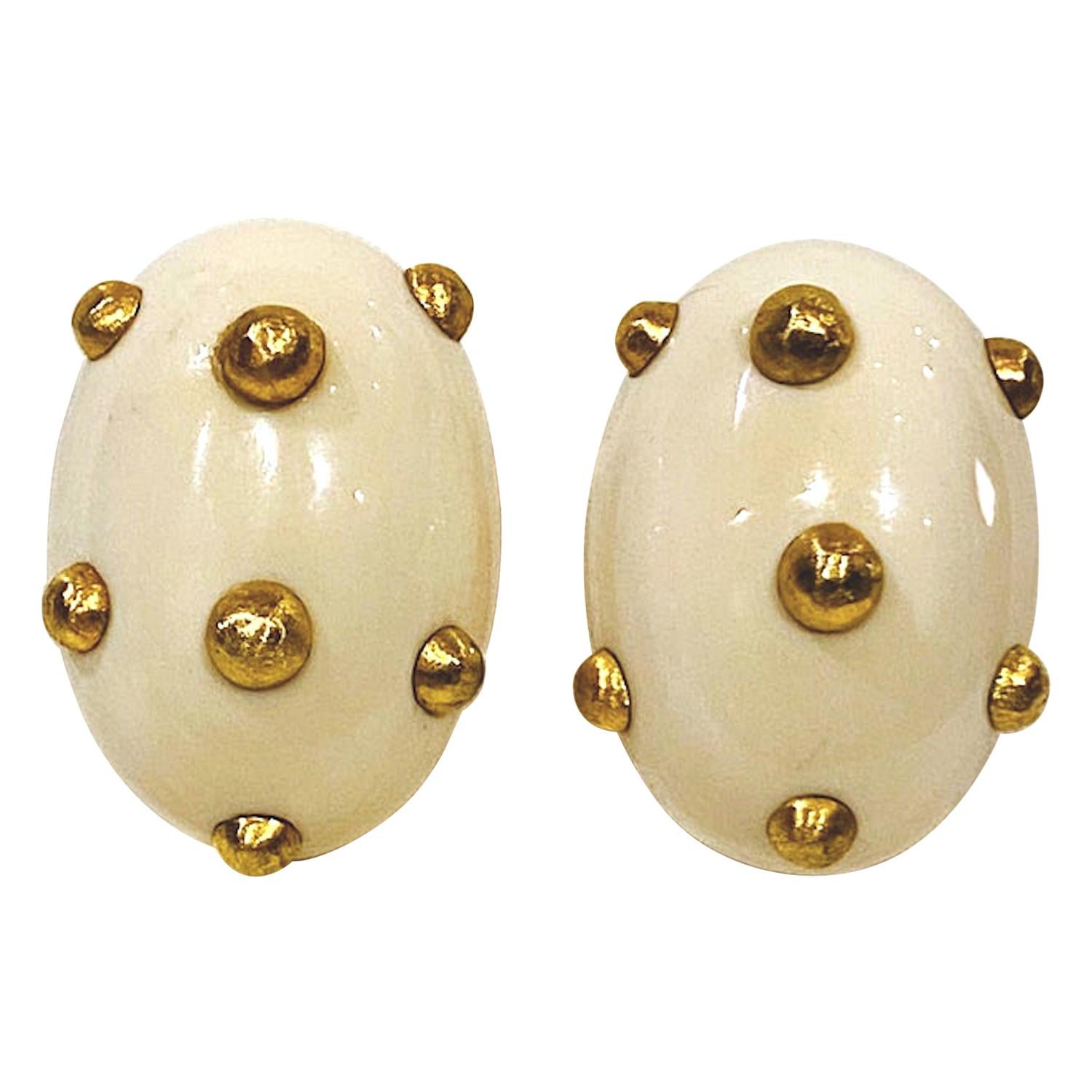Patricia Von Musulin Large Oval Bone & Gold Vermeil Button Earrings
