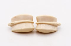 Patricia von Musulin 1970 Modernist Carved Clips Earrings Mounted .925 Sterling