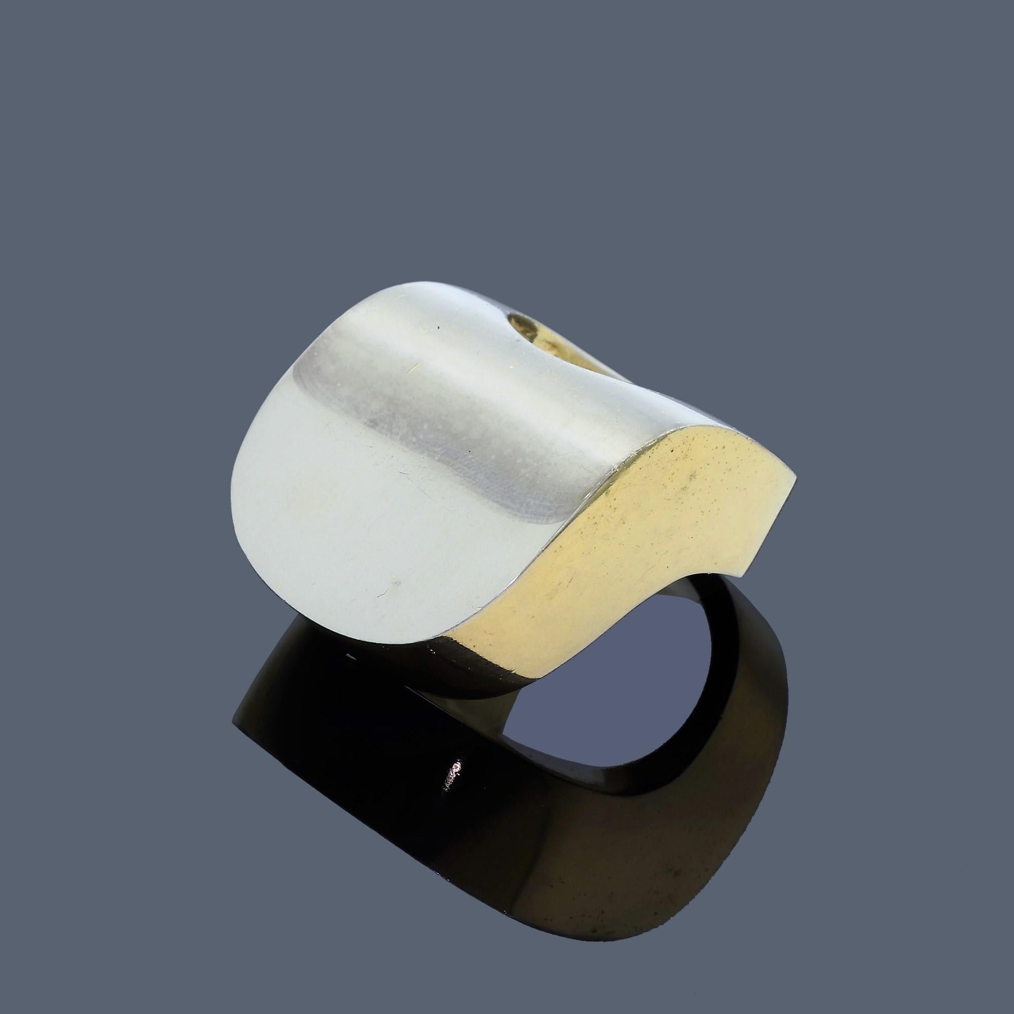 This fantastic Patricia Von Musulin ring is on a league of its' own. From the bold, large, abstract-modern design, to the striking two-tone vermeil aesthetic, this ring is guaranteed to strike an impression. It was created by the celebrated artist