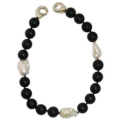 Patricia von Musulin Black Onyx and Baroque Pearl Choker Necklace