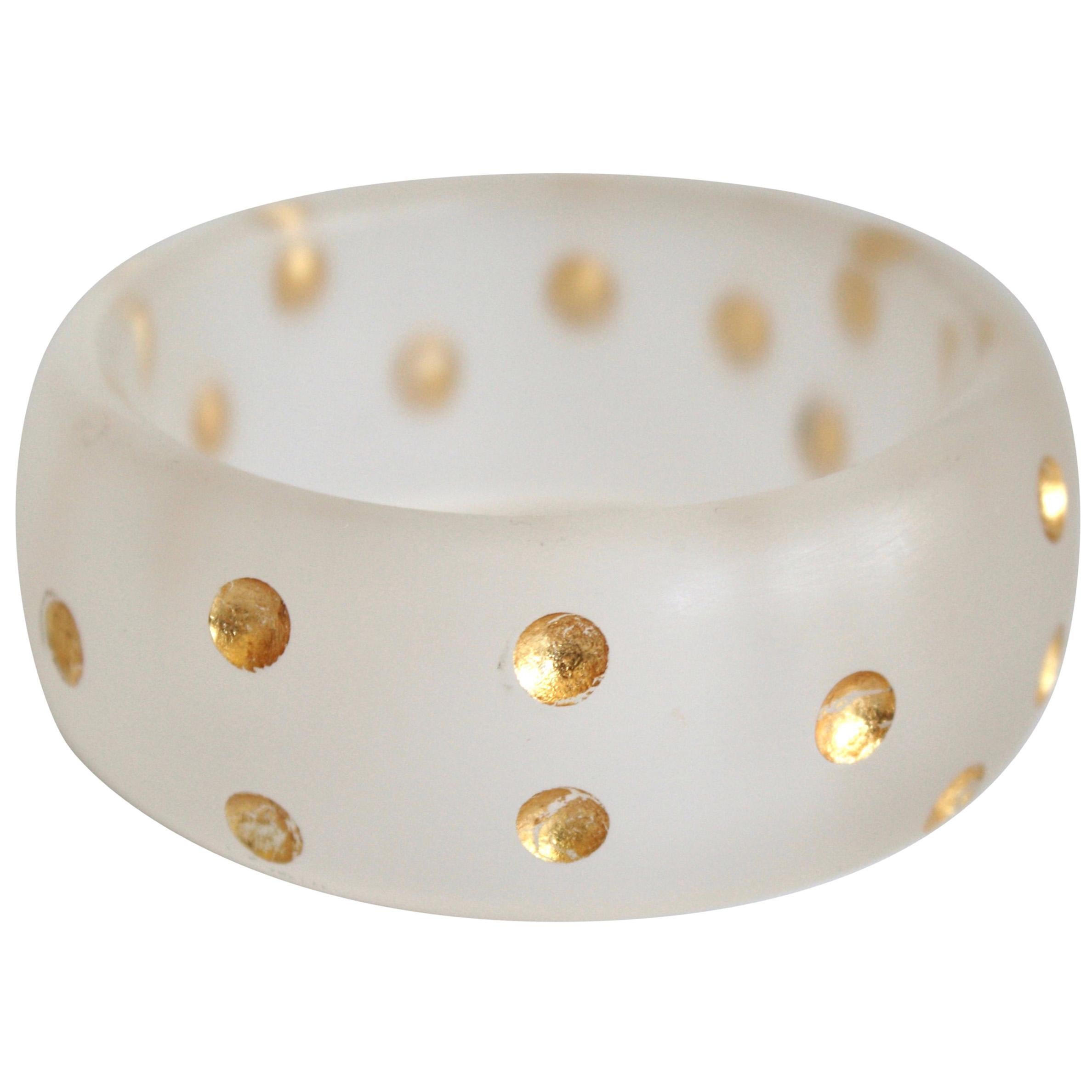 Patricia von Musulin Frosted Lucite and 24kt Gold Dot Bangle For Sale