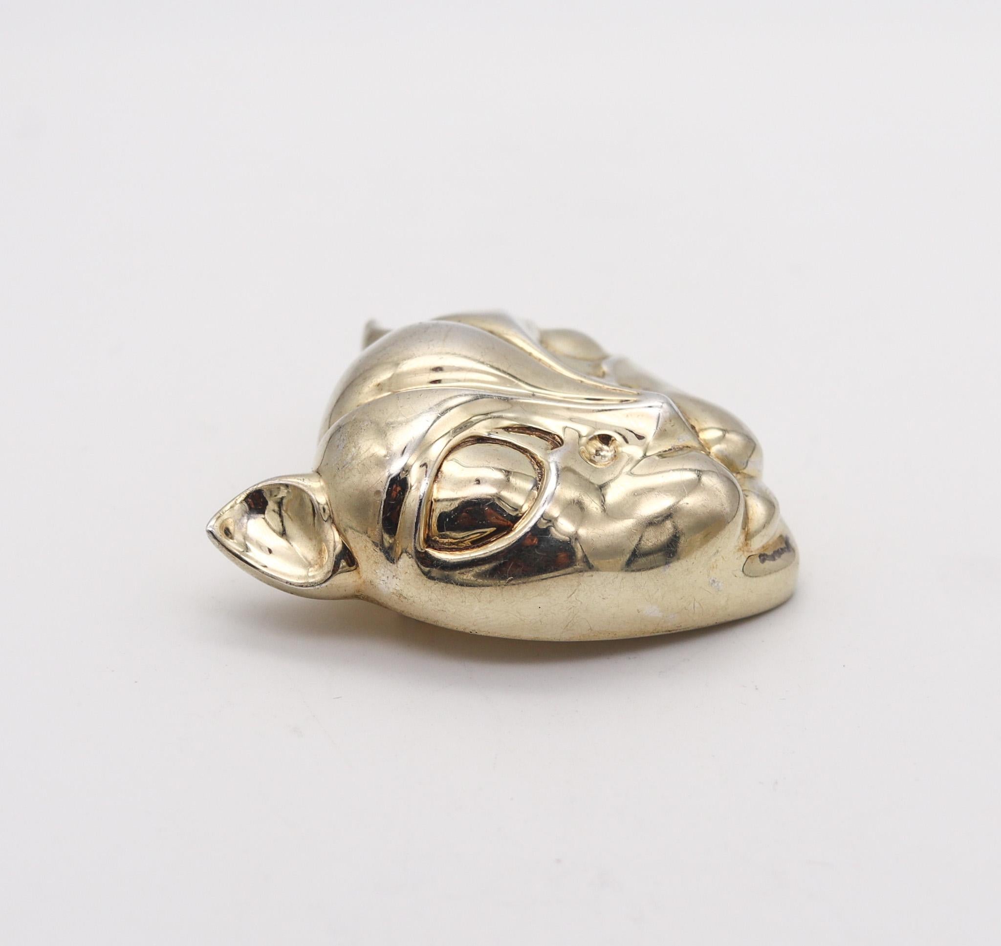 Modernist PATRICIA VON MUSULIN Geometric Cats Face Brooch In Solid .925 Sterling Silver For Sale