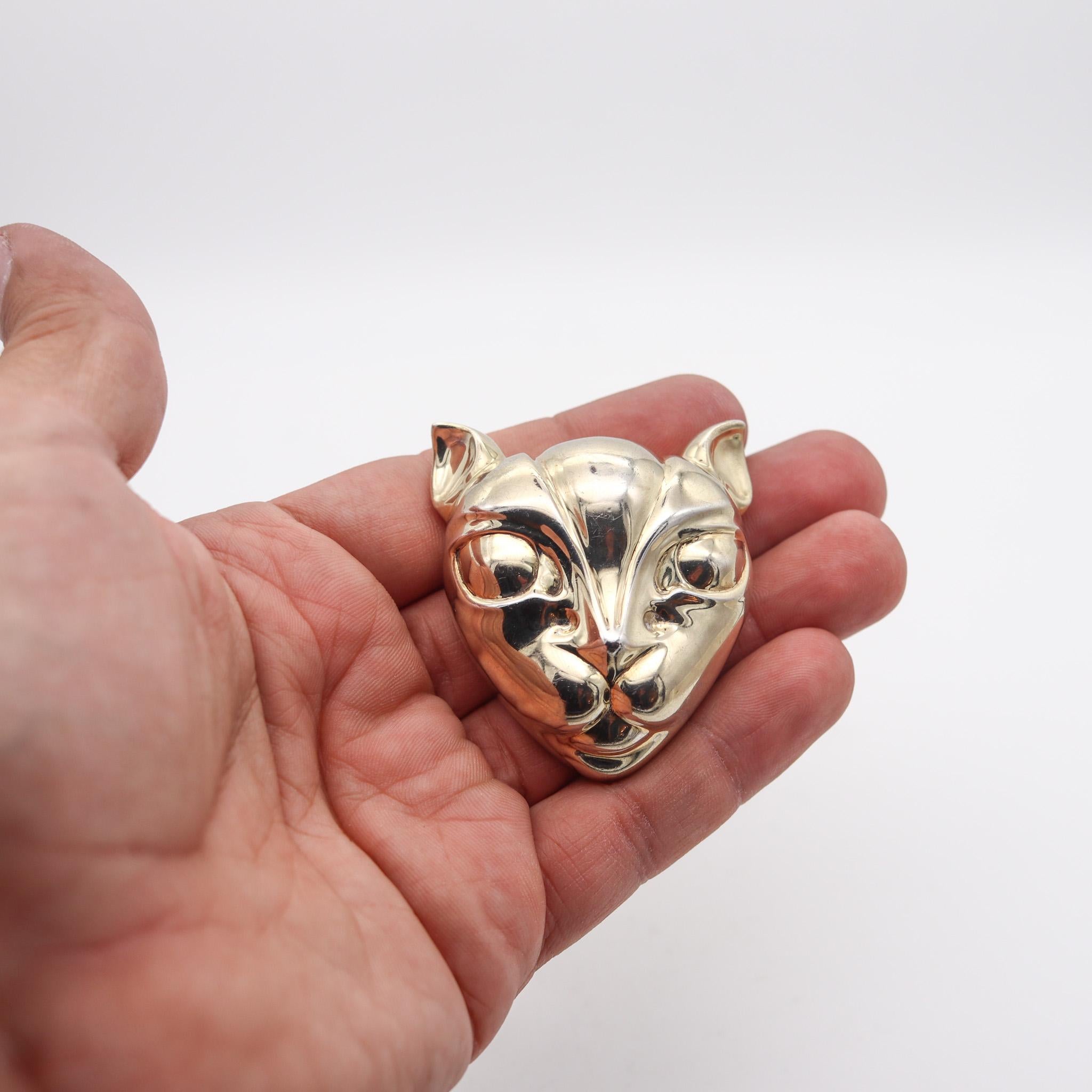 Modernist PATRICIA VON MUSULIN Geometric Cats Face Brooch In Solid .925 Sterling Silver
