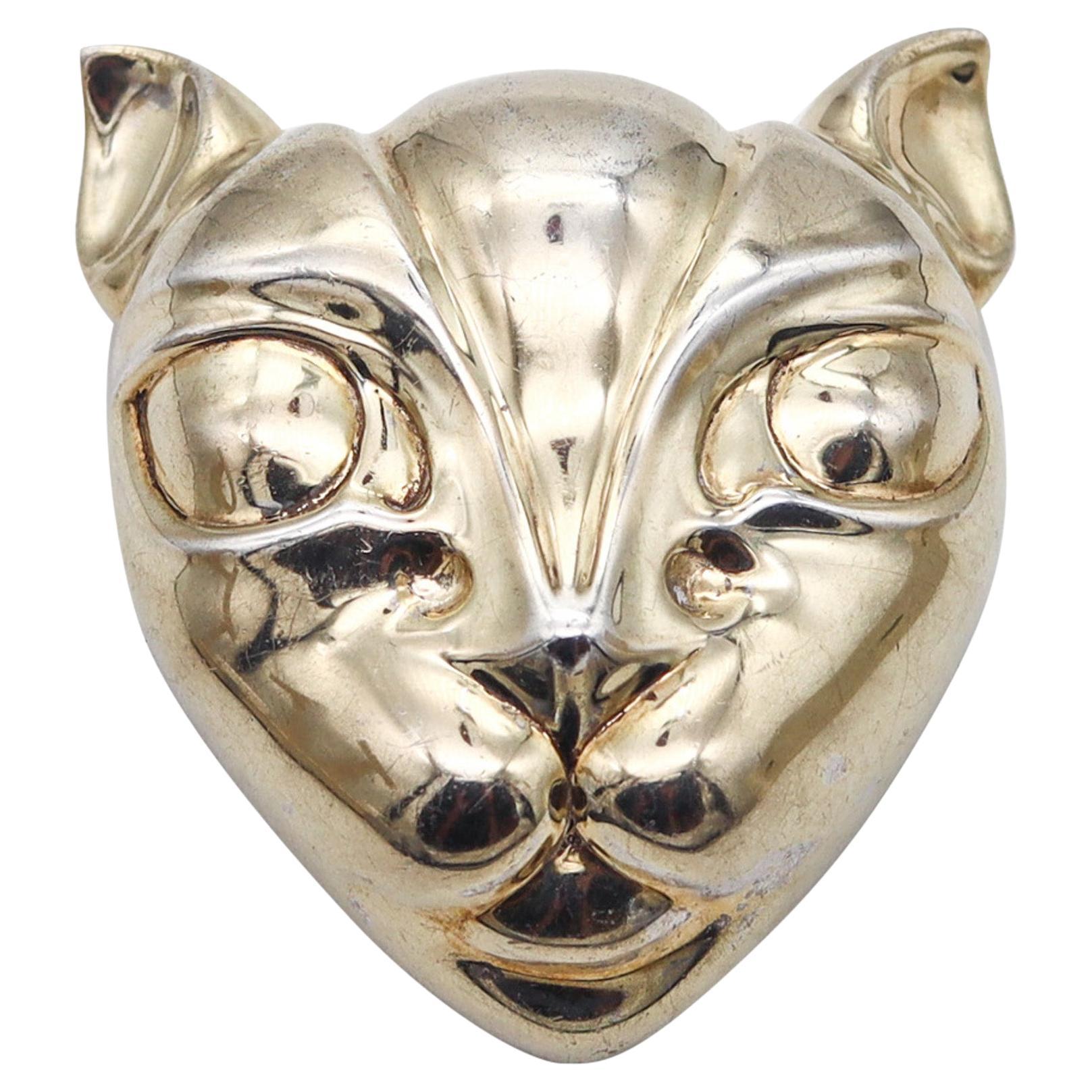PATRICIA VON MUSULIN Geometric Cats Face Brooch In Solid .925 Sterling Silver