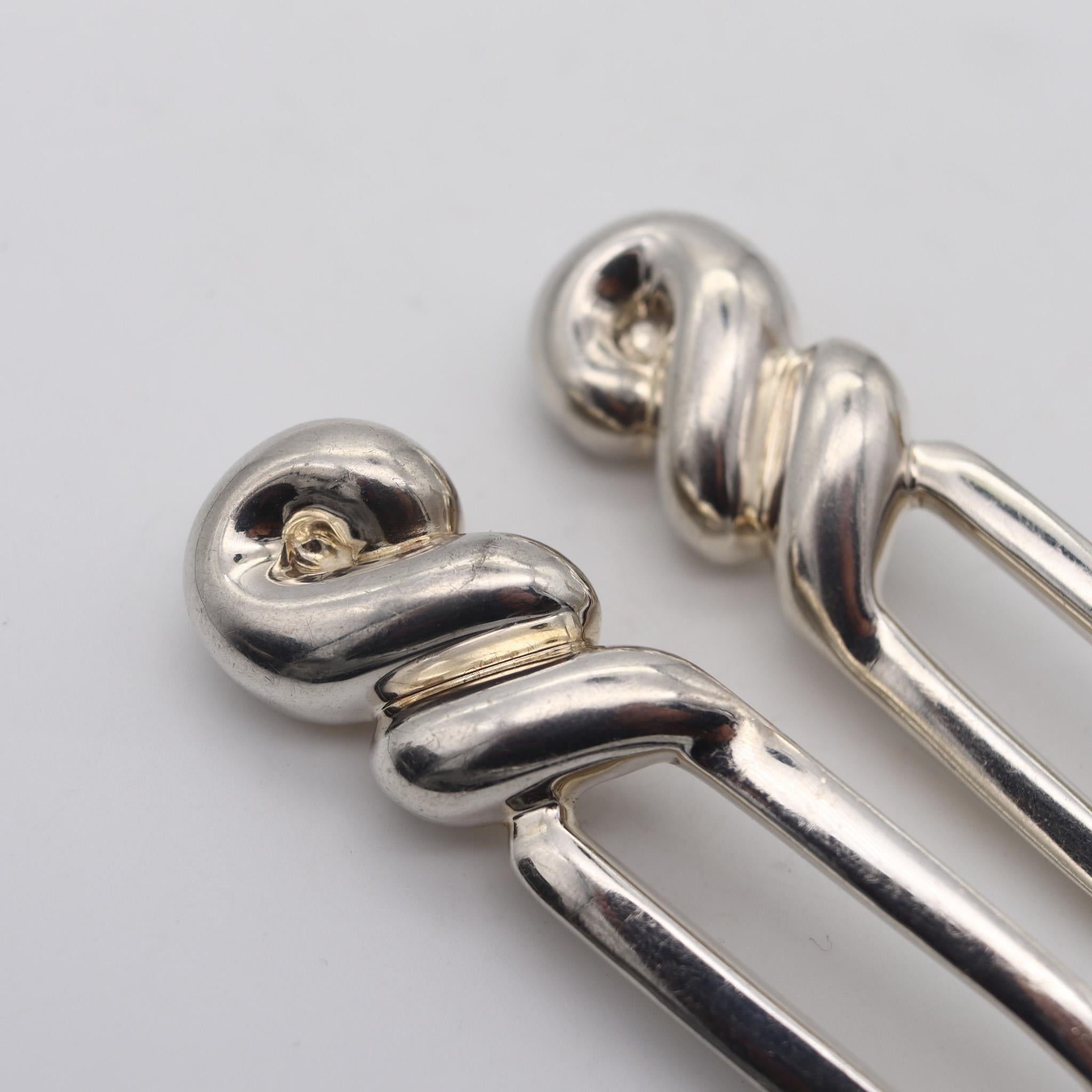 Modernist PATRICIA VON MUSULIN Geometric Dangle Clips-On Earrings In .925 Sterling Silver