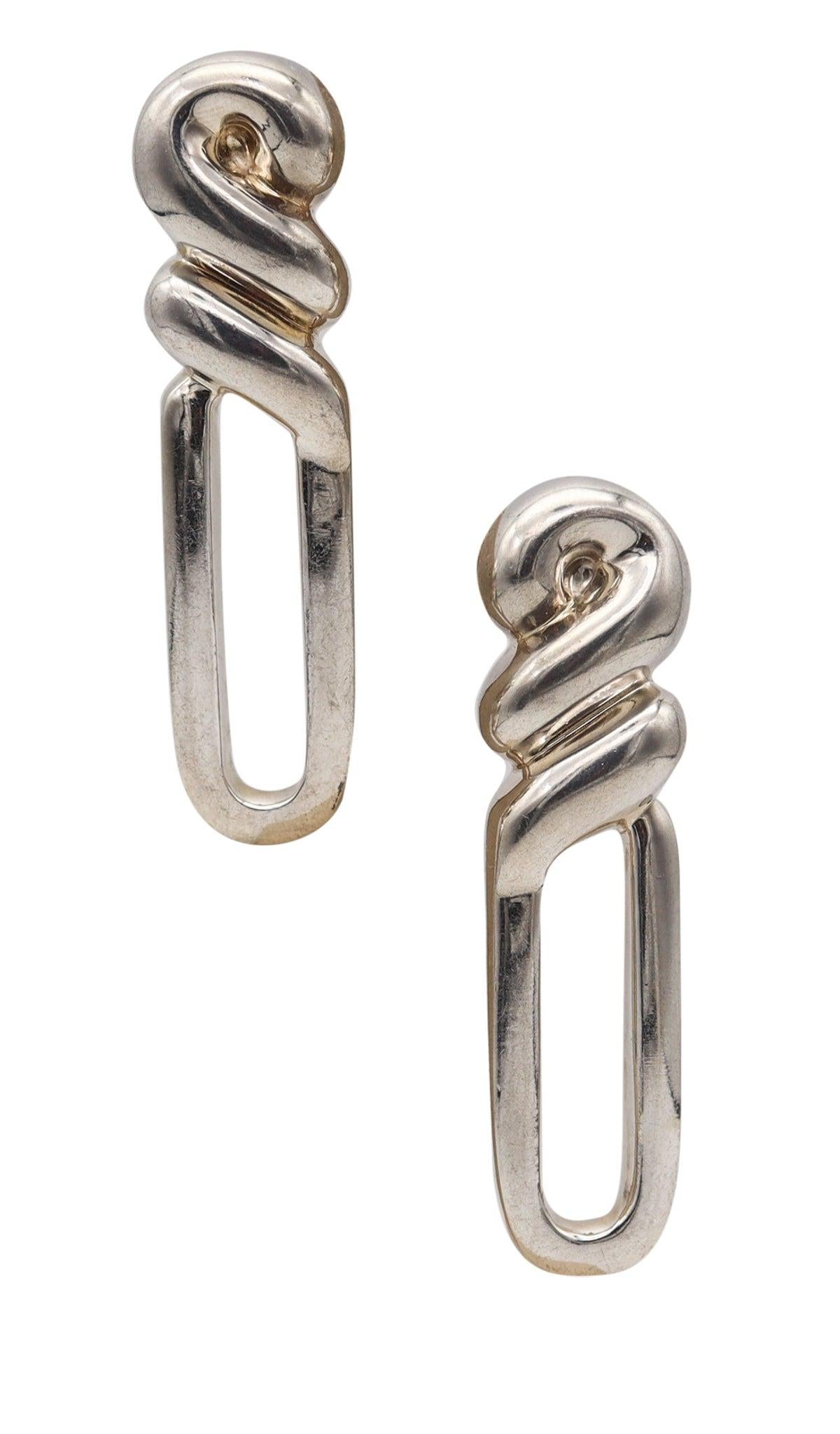 PATRICIA VON MUSULIN Geometric Dangle Clips-On Earrings In .925 Sterling Silver
