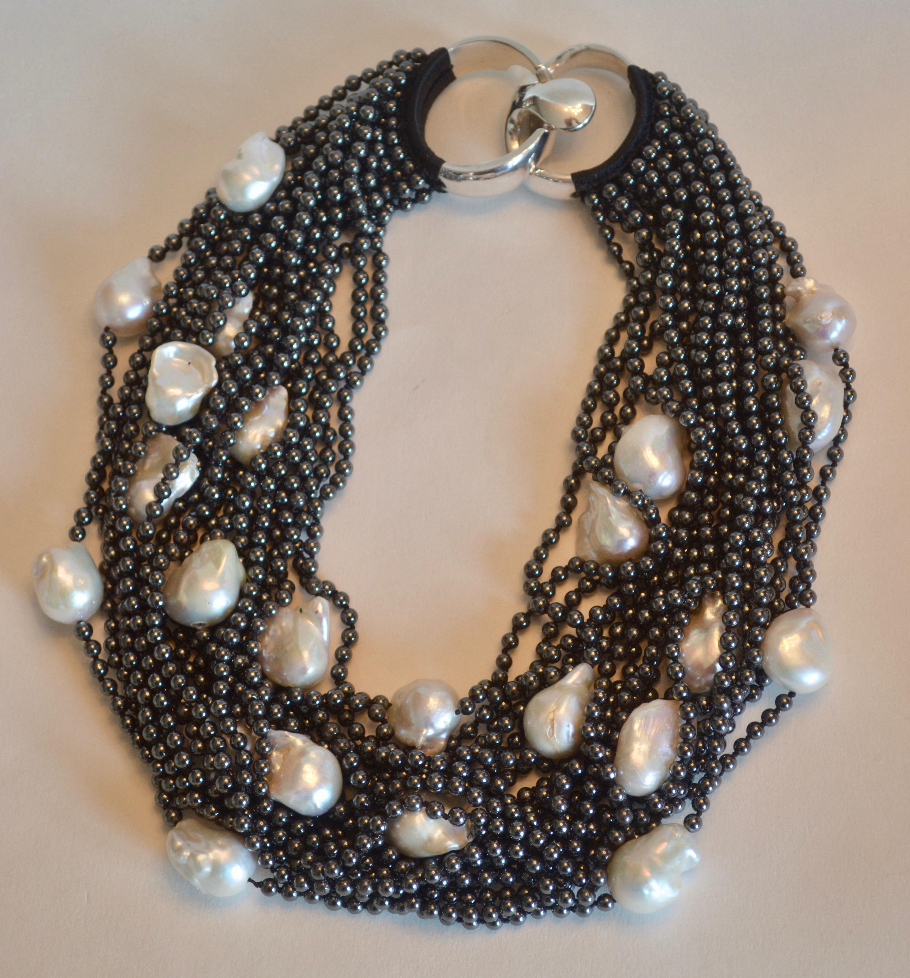 Patricia von Musulin Hematite and Baroque Pearl Twenty Strand Necklace 3