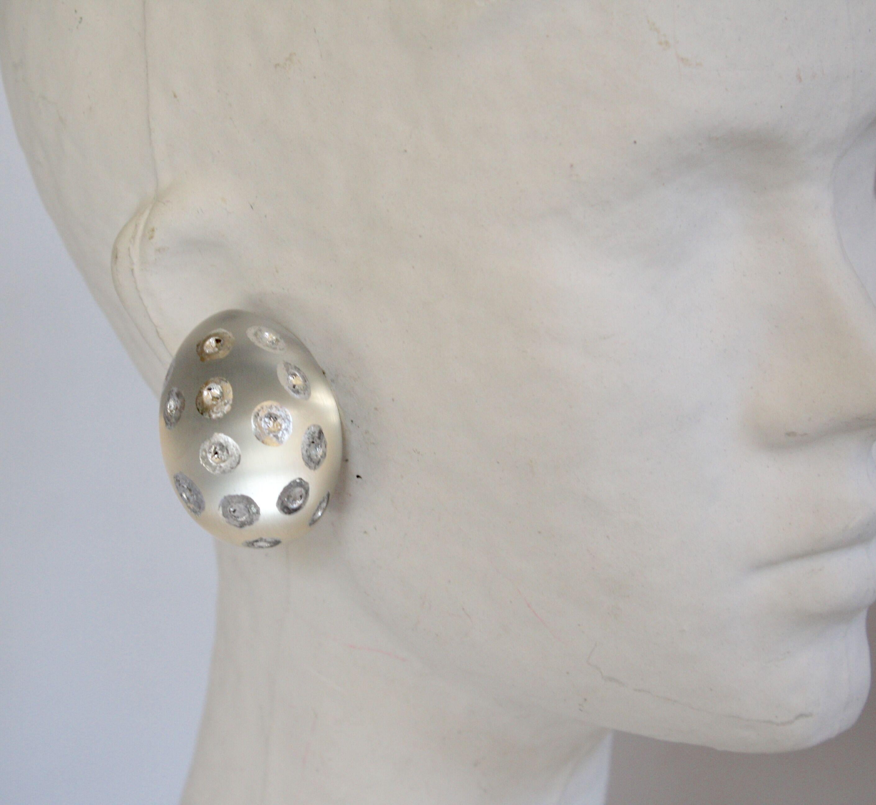 Patricia von Musulin Large Frosted Lucite Clips with Sterling Silver Dots In New Condition In Virginia Beach, VA