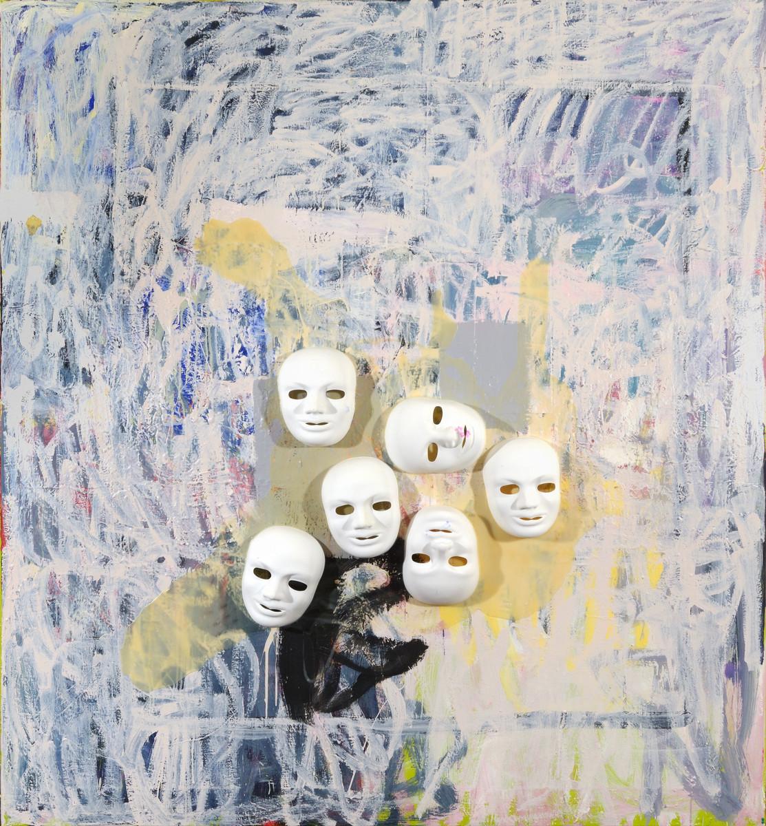 Patricia Zinsmeister Parker Abstract Painting - Six Masks  69 X 64