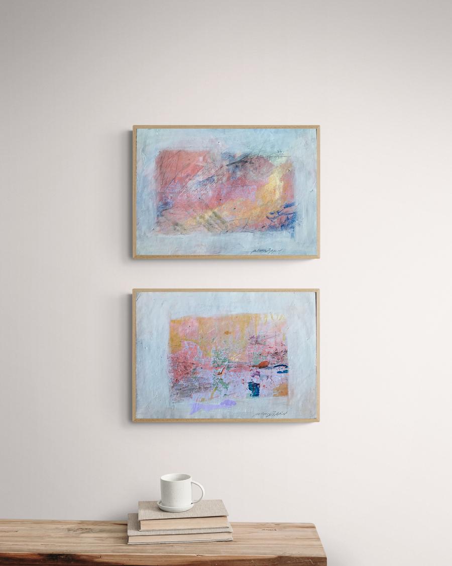 1980s Abstract Bay Area Artist Pink and Purple Fade Academie Julian - Gray Abstract Painting by Patricia Zippin