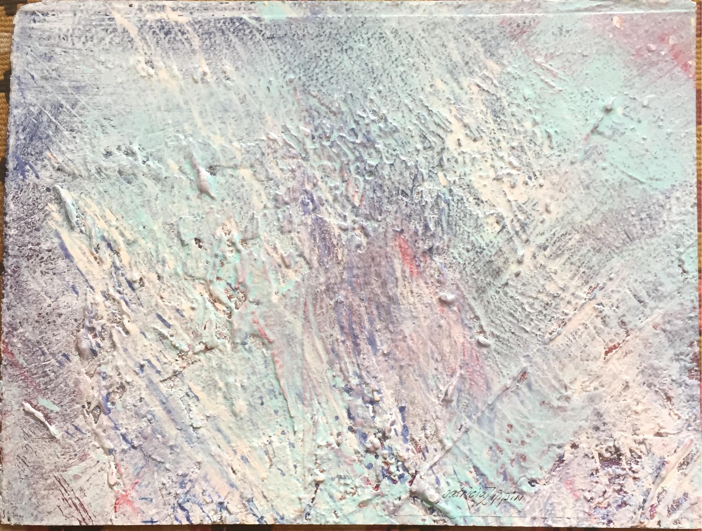 Patricia Zippin "Shades of Blue" Peinture abstraite en techniques mixtes des années 1980