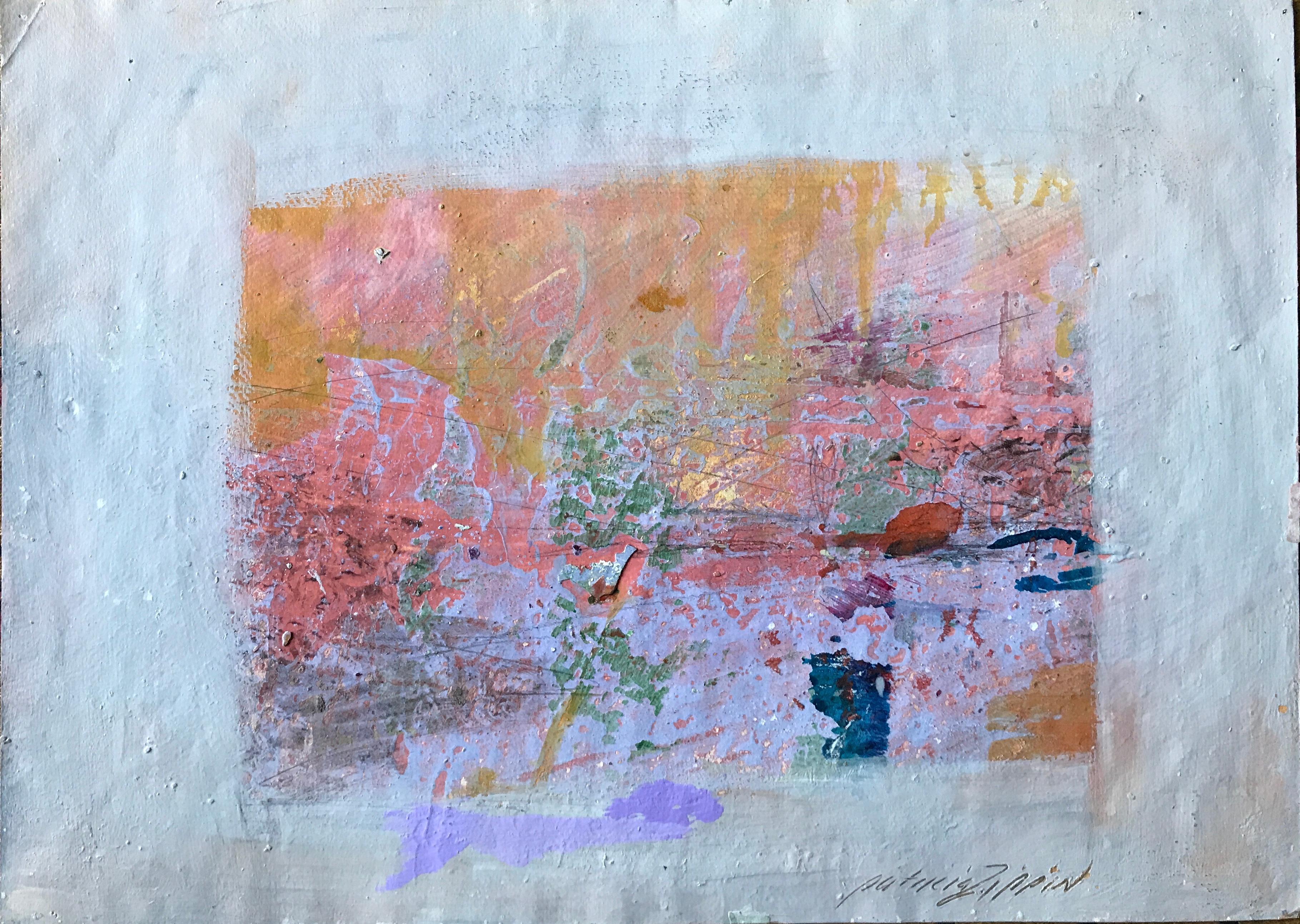Patricia Zippin Abstract Painting - "Pink, Purple and Gold" 1980s Abstract Bay Area Artist Academie Julian