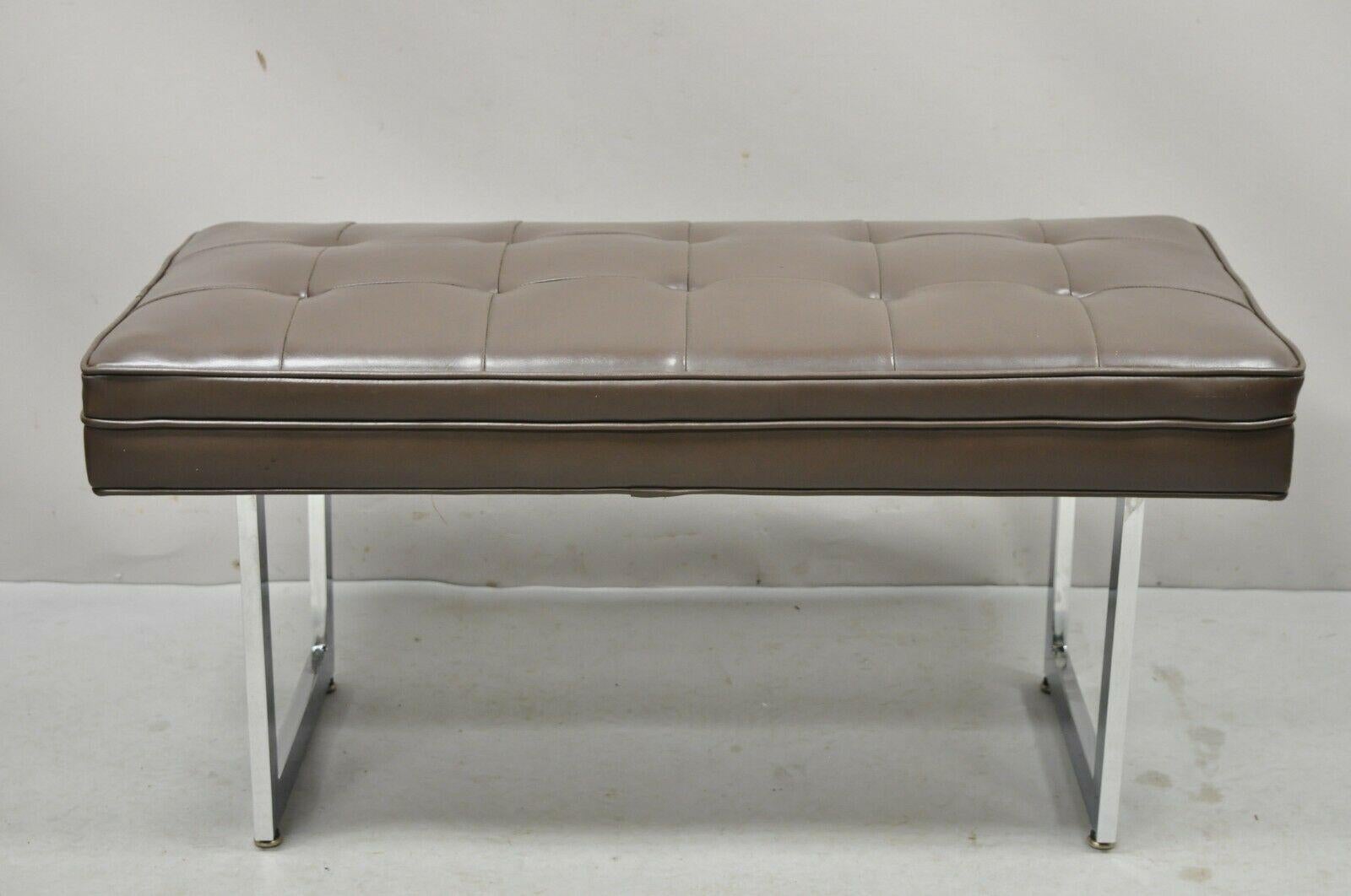 Patrician chrome frame Mid-Century Modern brown tufted Naugahyde 36