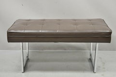 Patrician Chrome Frame Mid-Century Modern Brown Tufted Naugahyde Bench