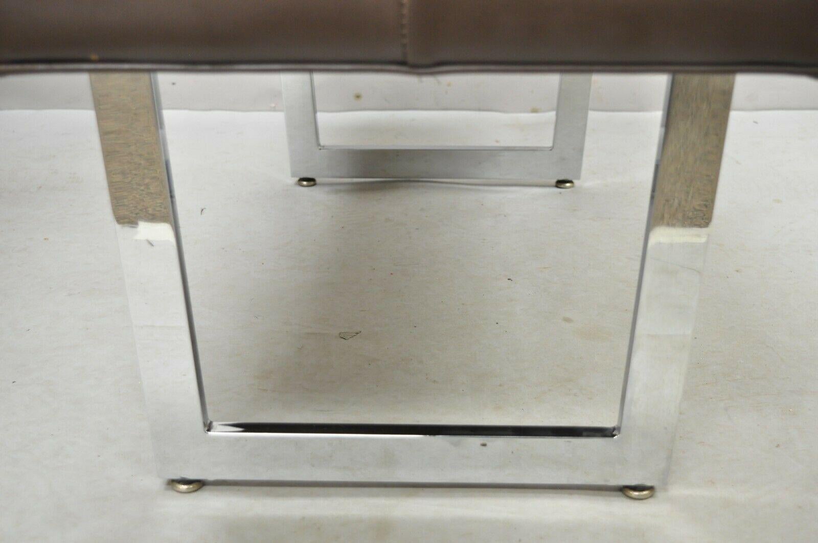 Patrician Chrome Frame Mid-Century Modern Brown Tufted Naugahyde Bench In Good Condition In Philadelphia, PA