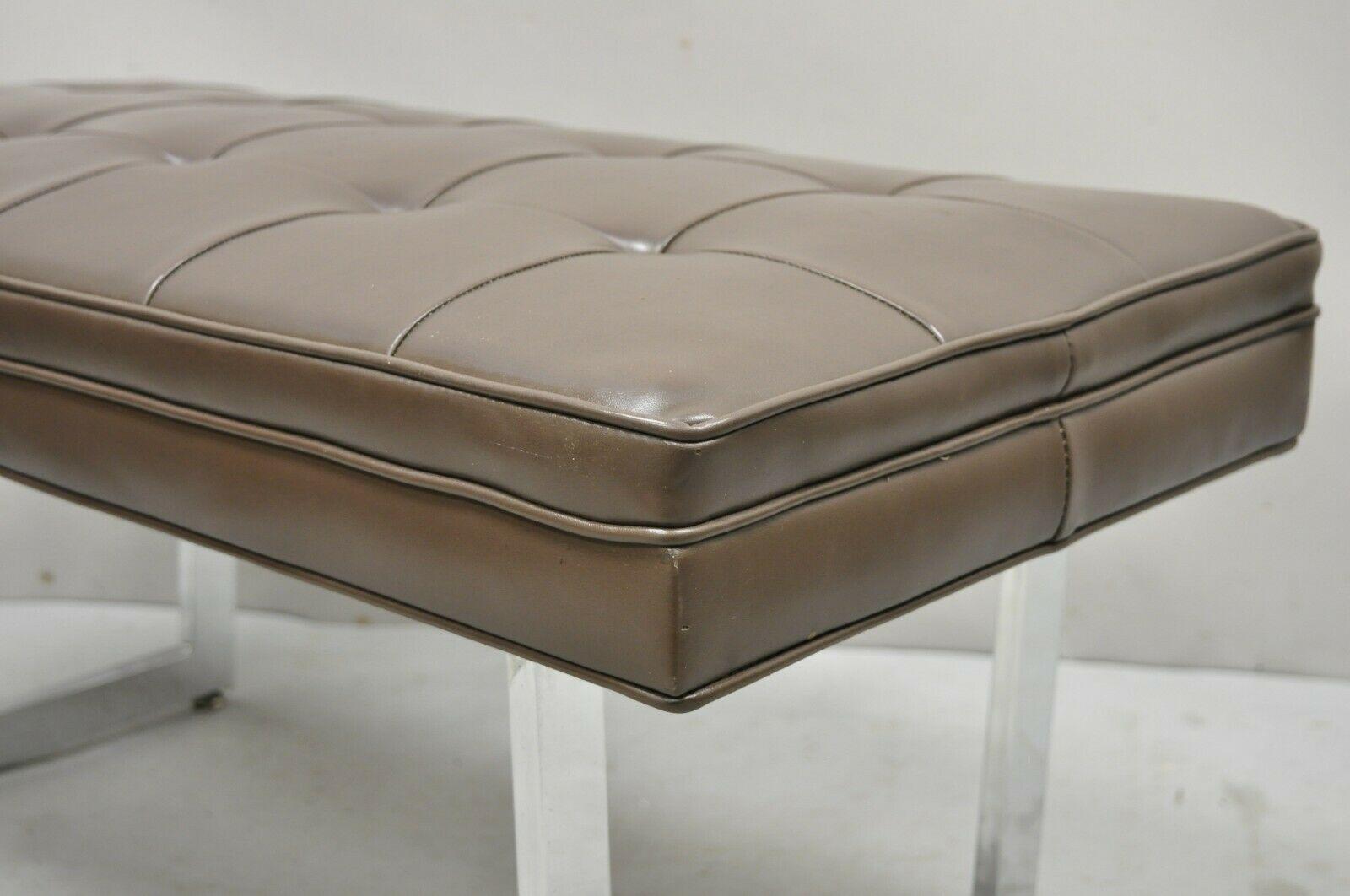 20th Century Patrician Chrome Frame Mid-Century Modern Brown Tufted Naugahyde Bench