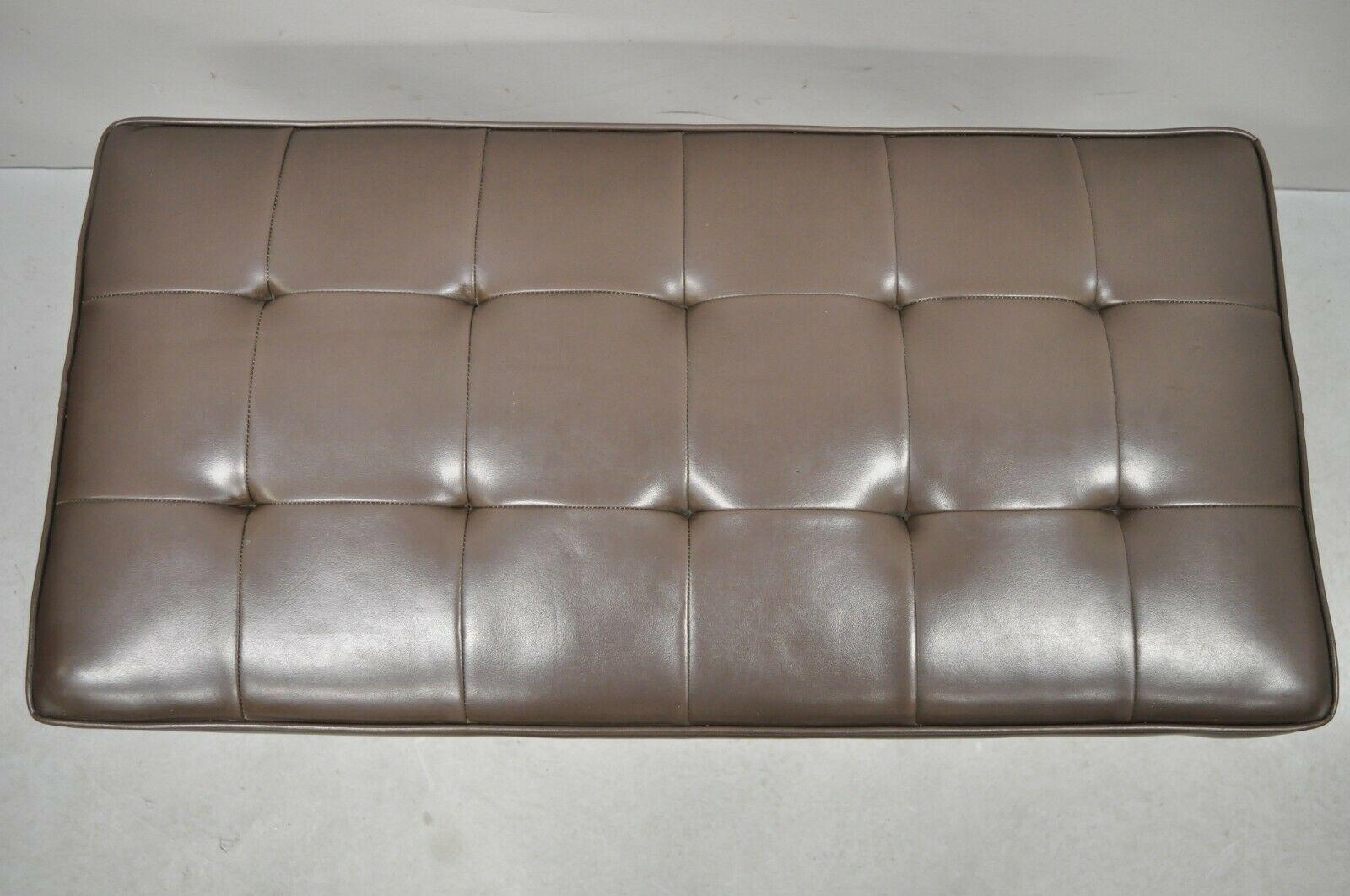 Patrician Chrome Frame Mid-Century Modern Brown Tufted Naugahyde Bench 1