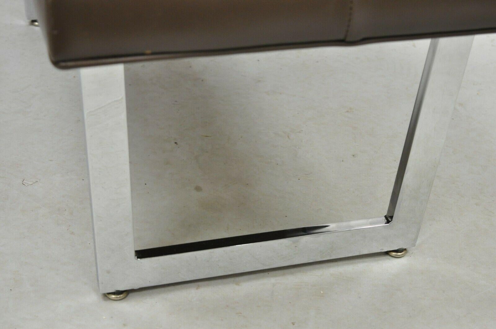 Patrician Chrome Frame Mid-Century Modern Brown Tufted Naugahyde Bench 4