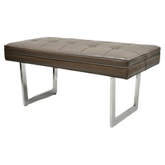 Patrician Chrome Frame Mid-Century Modern Brown Tufted Naugahyde Bench