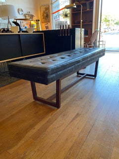 Patrician Furniture Mid Century Modern Black Tufted Bench in Wood Frame